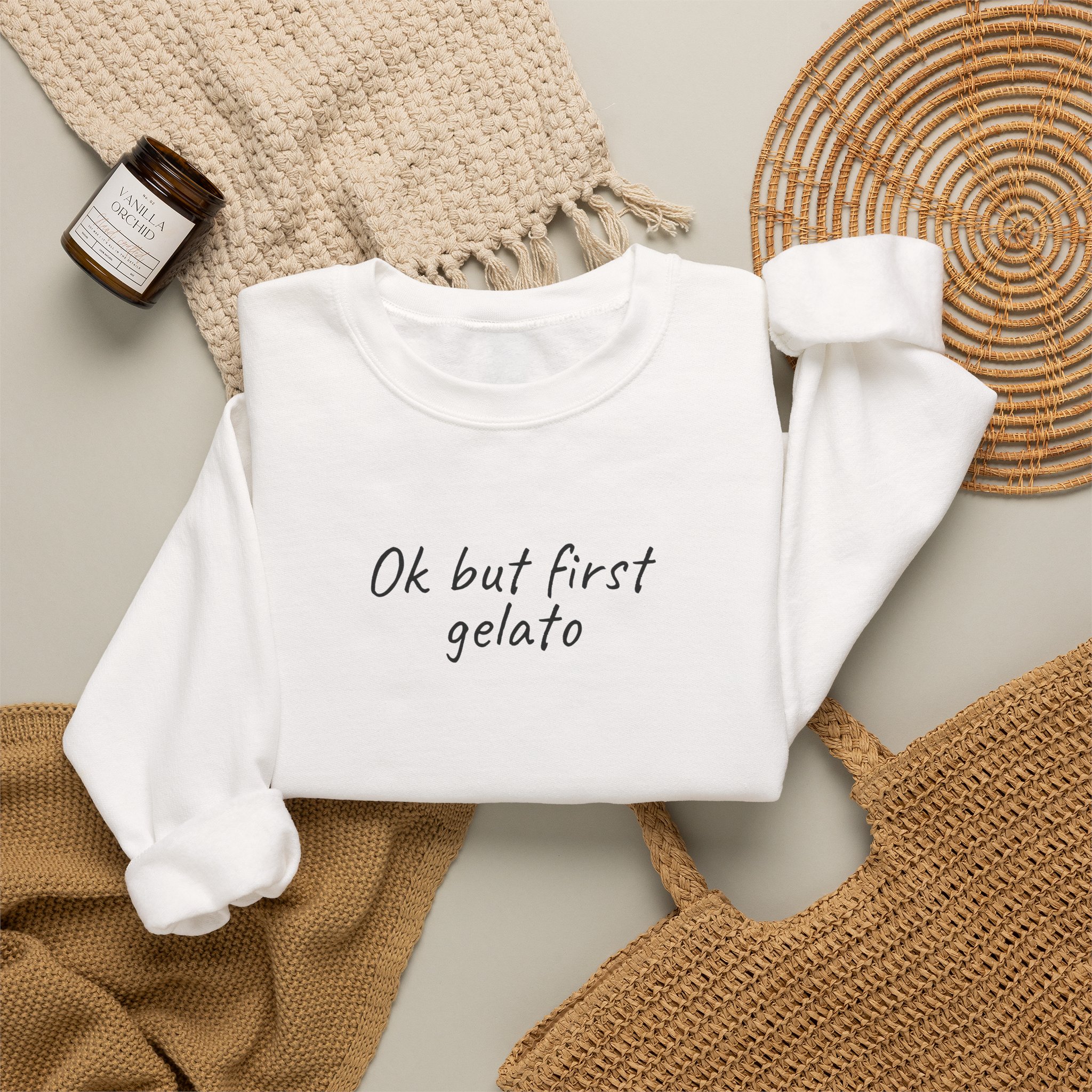 Ok But First Gelato Sweatshirt | Funny Foodie Sweatshirt | Gift for Ice Cream Lover - Black Text - Sweatshirt - Image 4