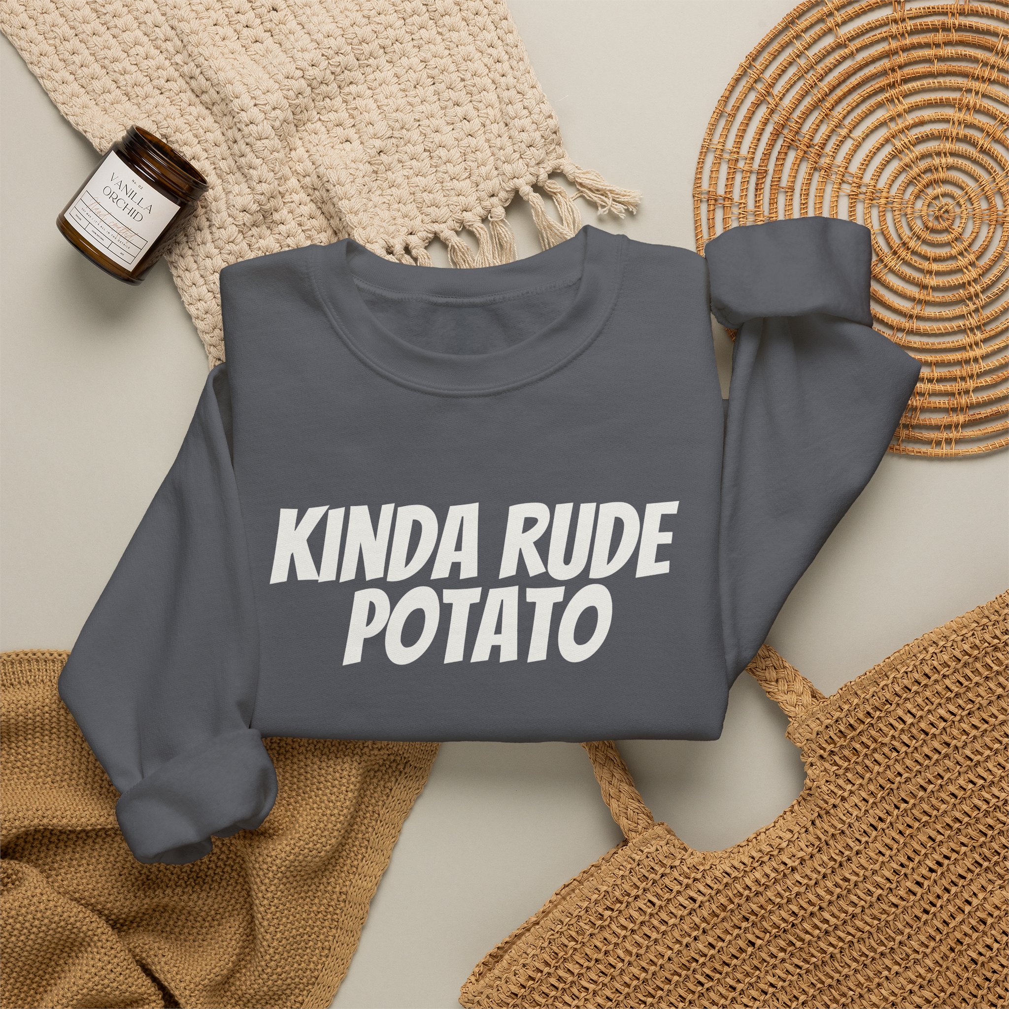 Kinda Rude Potato Sweatshirt | Funny Sarcastic Sweatshirt | Gift for Introverts - White Text - Sweatshirt - Image 16