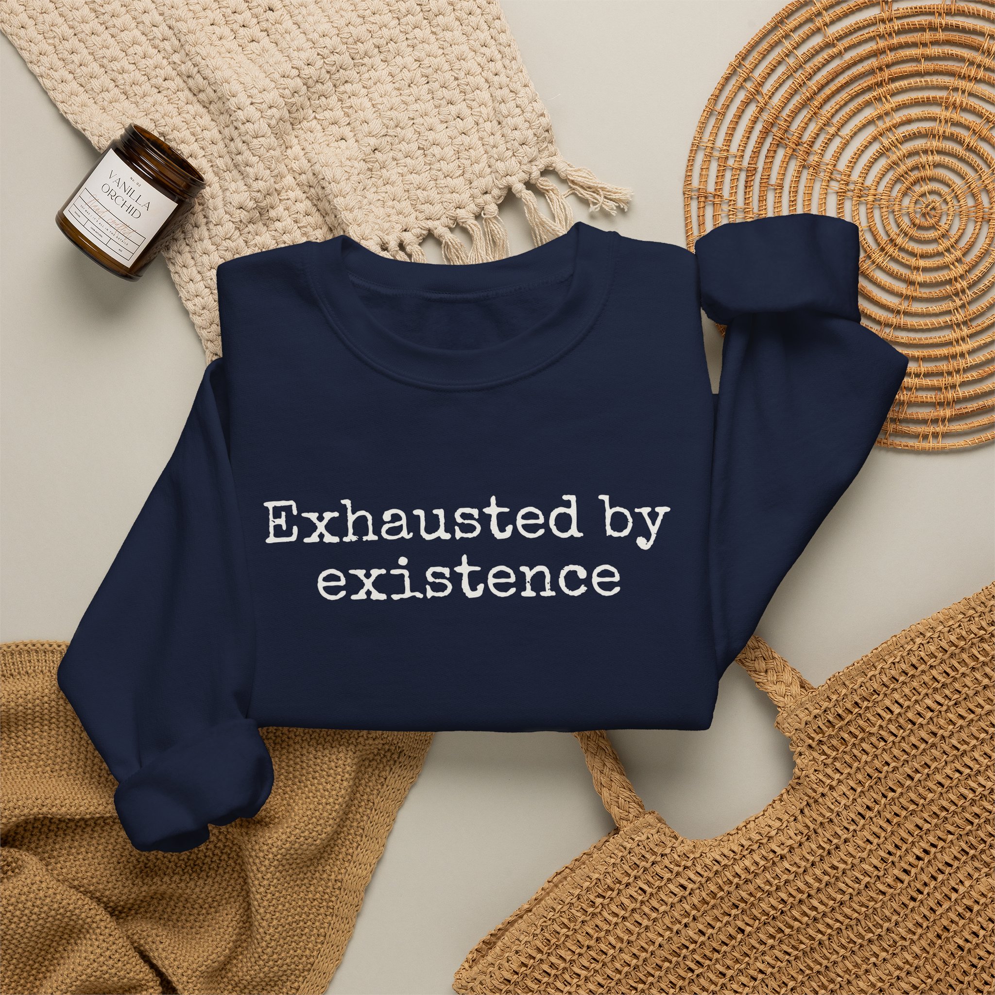Exhausted By Existence Sweatshirt | Funny Sarcastic Sweatshirt | Gift For Introvert - White Text - Sweatshirt - Image 20