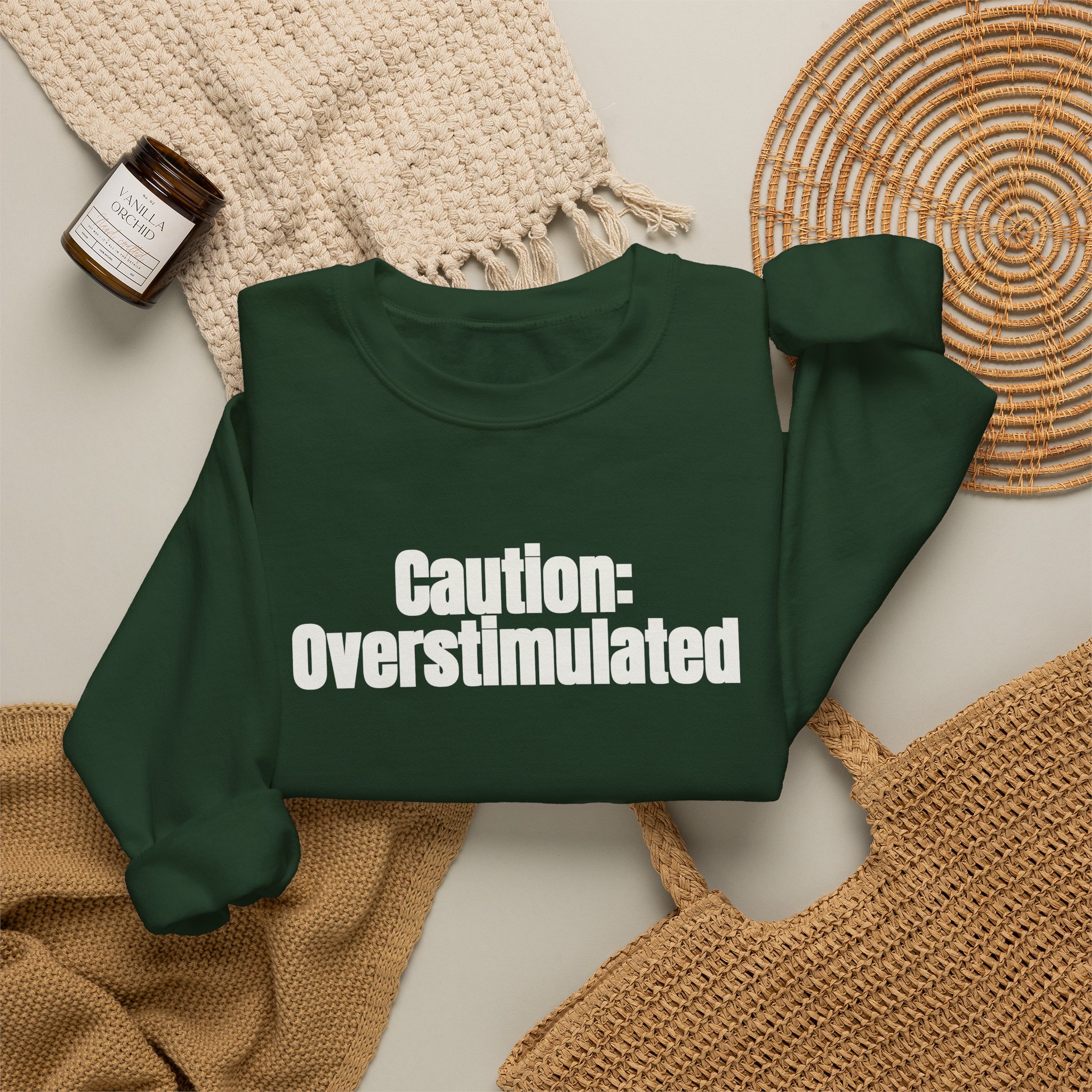 Caution: Overstimulated Sweatshirt | Funny Sarcastic Sweatshirt | Gift for Introvert - White Text - Sweatshirt - Image 12
