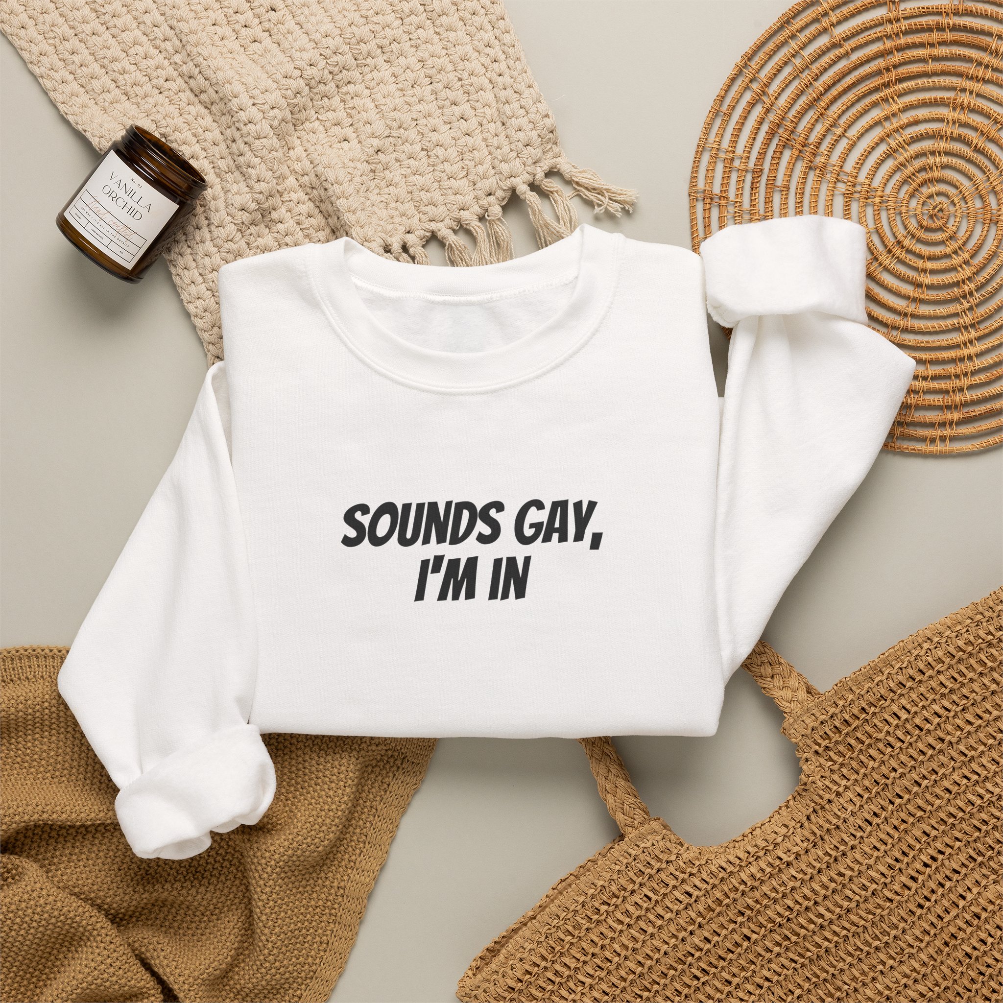 Sounds Gay, I'm In Sweatshirt | Funny Sarcastic Sweatshirt | Gift for Gen Z - Black Text - Sweatshirt - Image 4