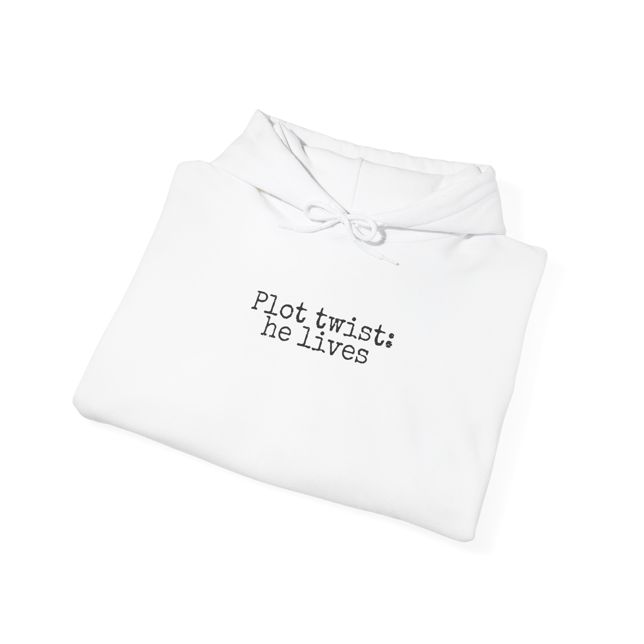 Plot Twist: He Lives Hoodie | Funny Bookish Hoodie | Gift for Readers - Black Text - Hoodie - Image 4