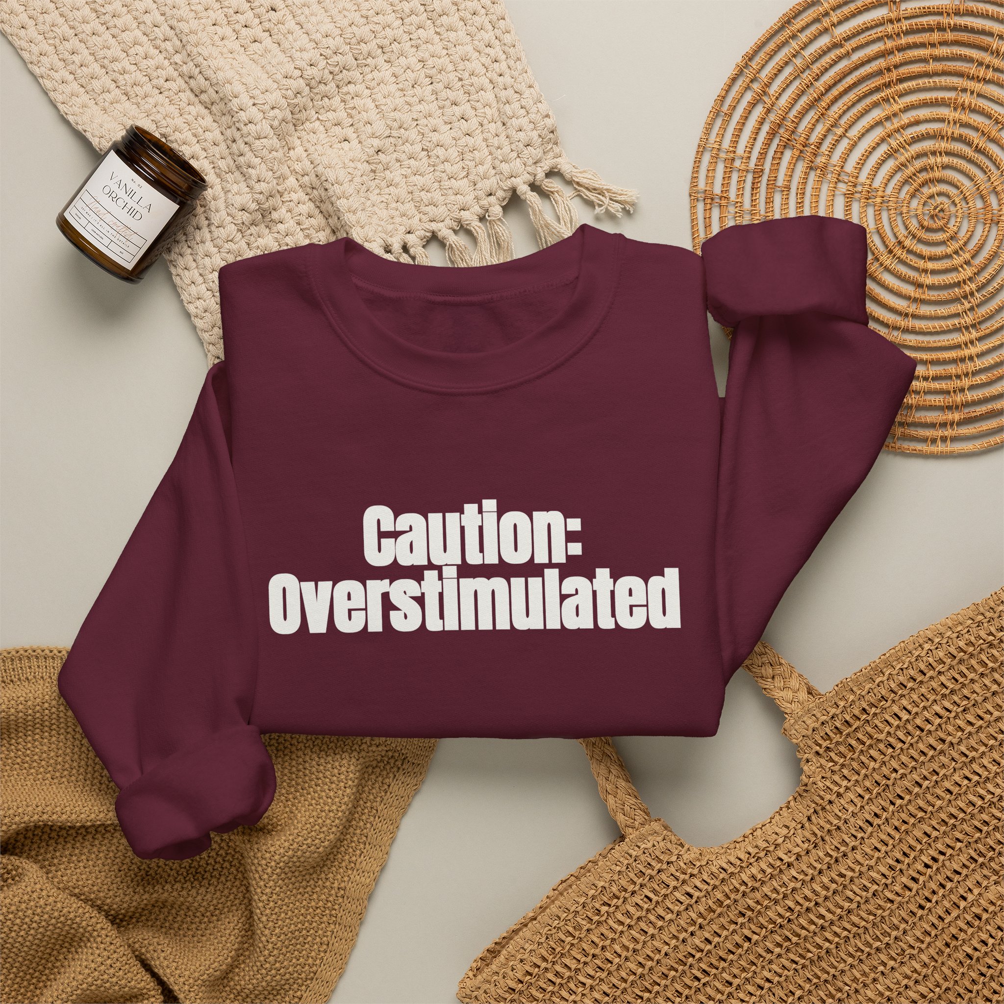 Caution: Overstimulated Sweatshirt | Funny Sarcastic Sweatshirt | Gift for Introvert - White Text - Sweatshirt - Image 8