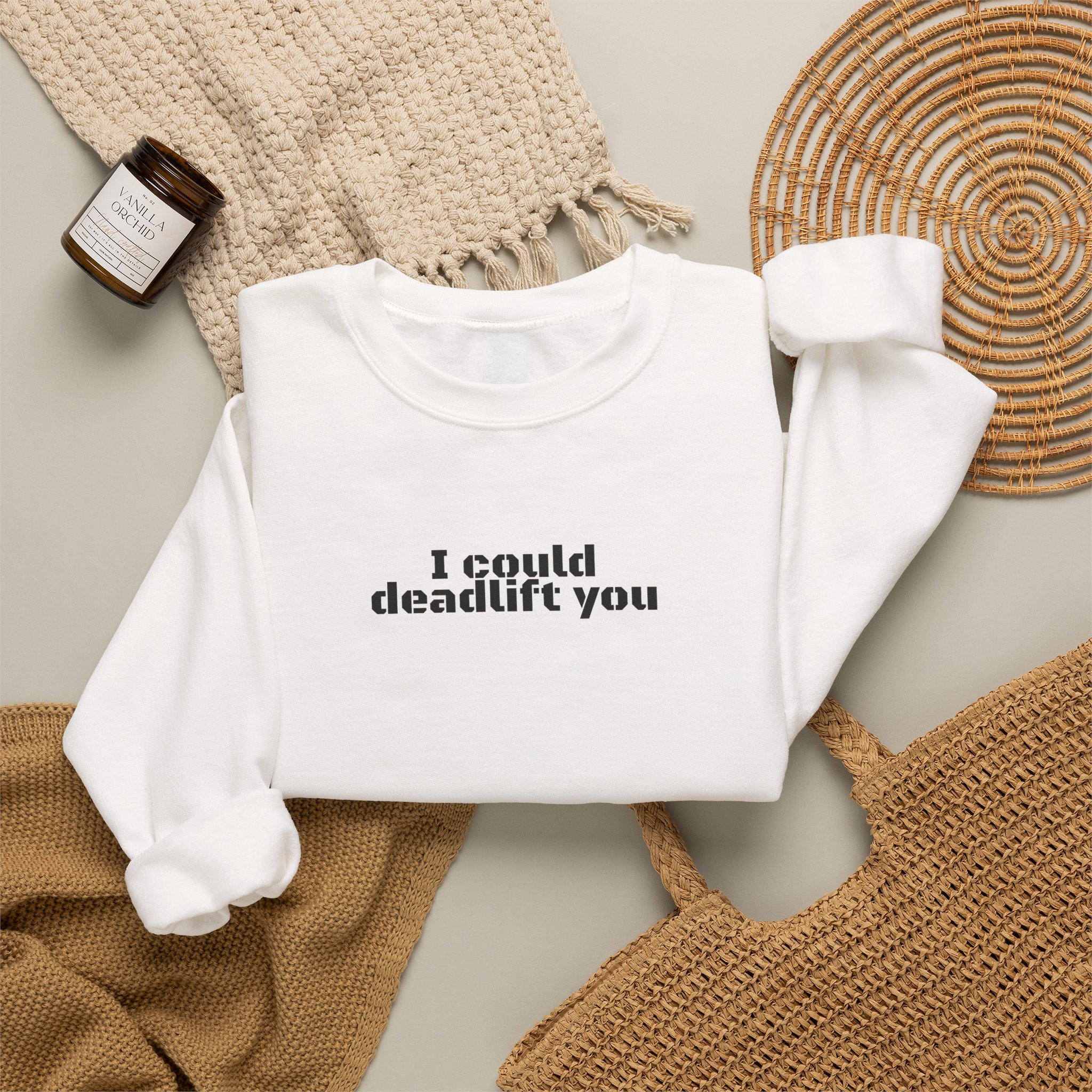 I Could Deadlift You Sweatshirt | Funny Gym Sweatshirt | Gift for Gym Bros - Black Text - Sweatshirt - Image 4