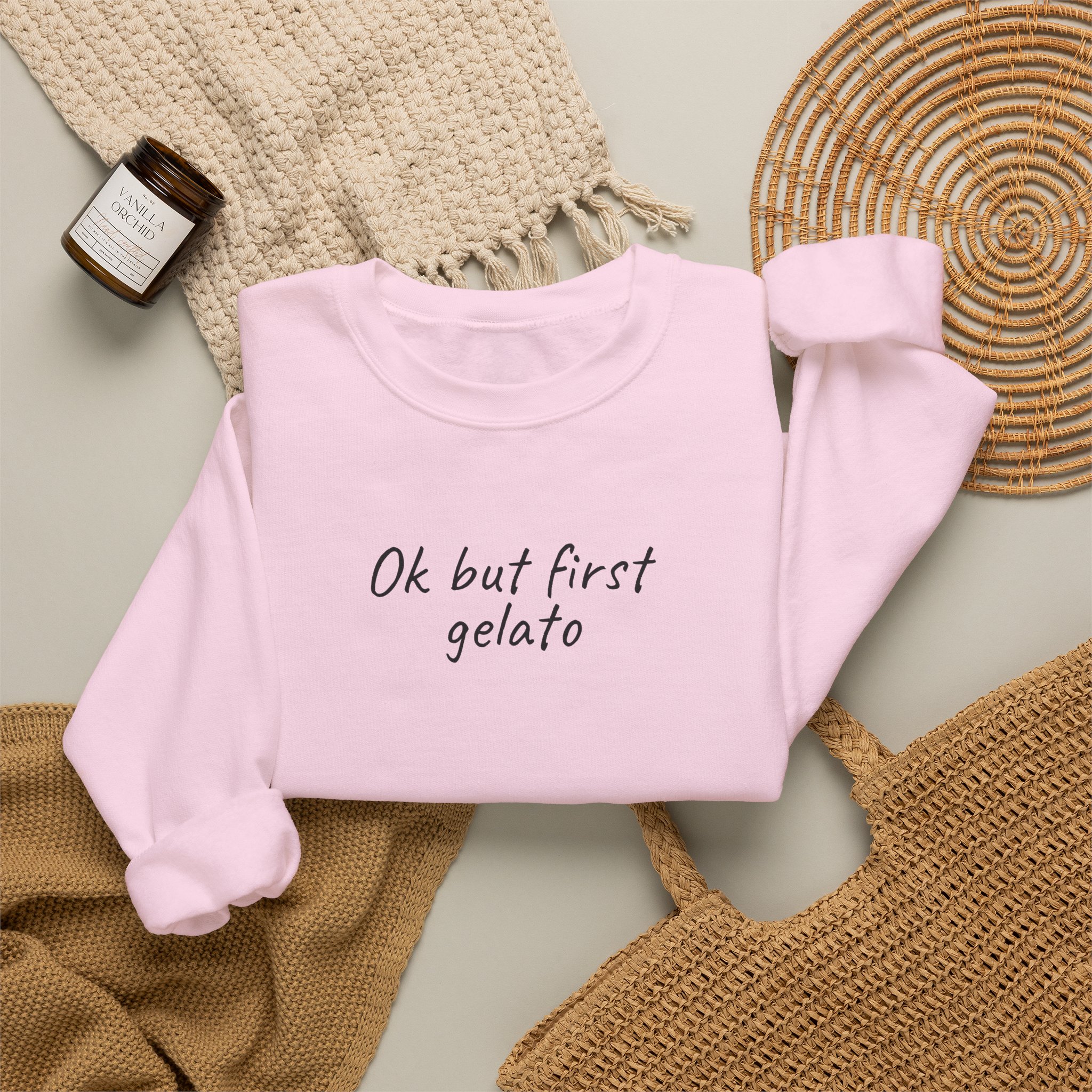 Ok But First Gelato Sweatshirt | Funny Foodie Sweatshirt | Gift for Ice Cream Lover - Black Text - Sweatshirt - Image 16