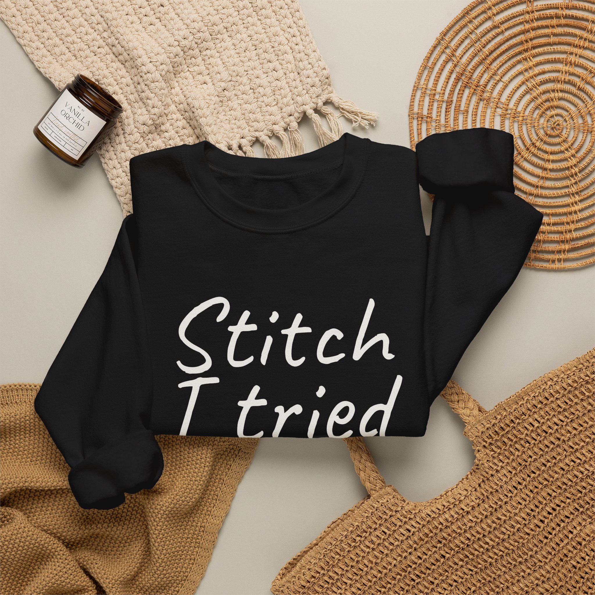 Stitch I Tried Sweatshirt | Funny Sarcastic Sweatshirt | Gift for Crafter - White Text - Sweatshirt - Image 4