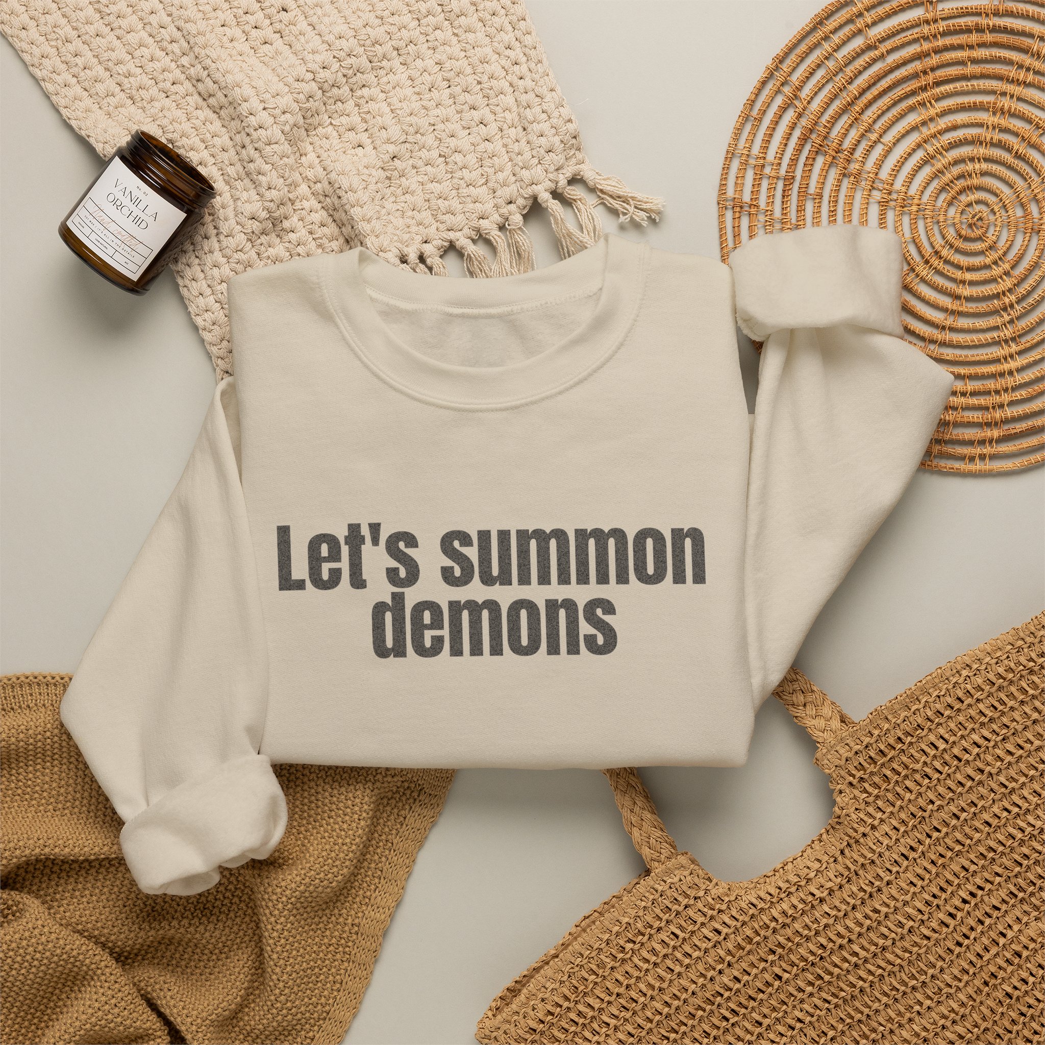 Let's Summon Demons Sweatshirt | Bold Sarcastic Sweatshirt | Gift for Goth Friends - Black Text - Sweatshirt - Image 8