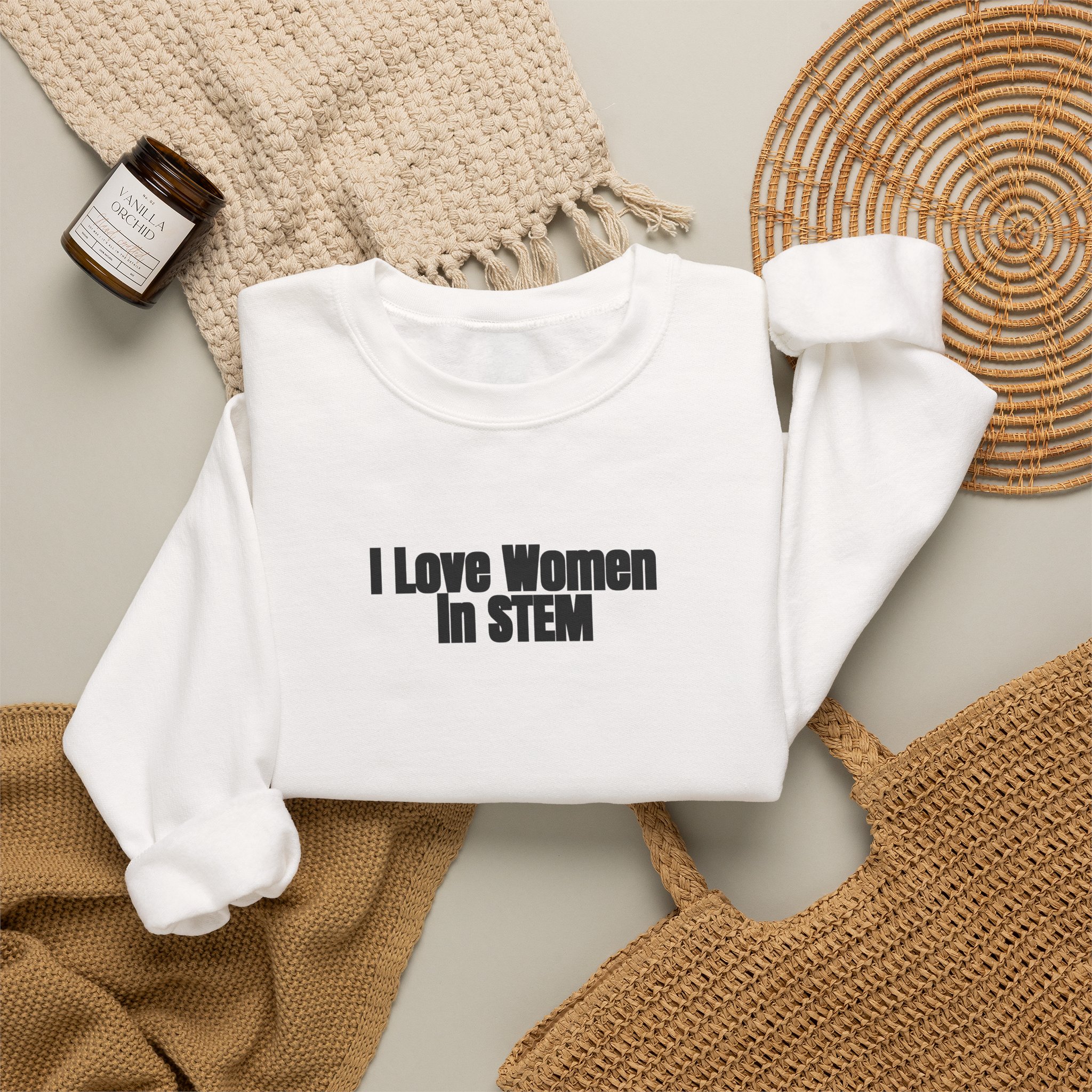 I Love Women in STEM Sweatshirt | Bold Sweatshirt | Gift for Science Student - Black Text - Sweatshirt - Image 4