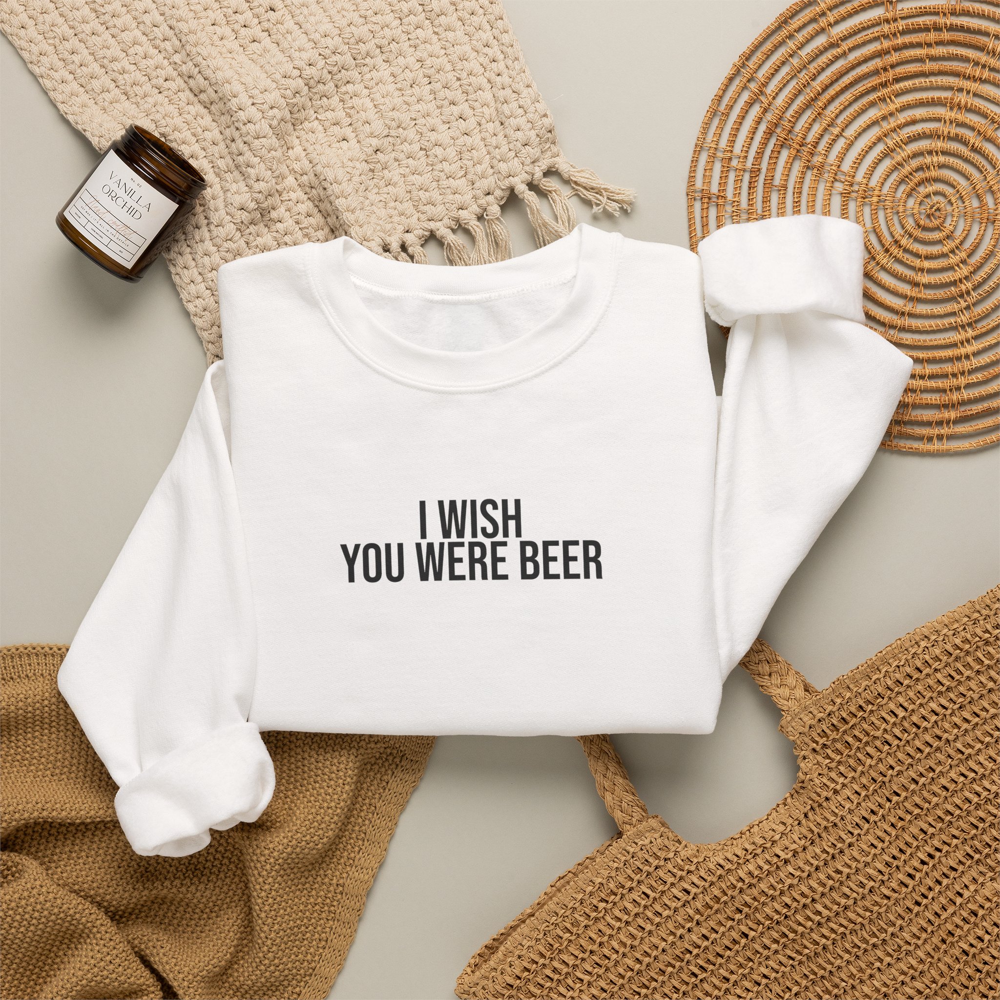 I Wish You Were Beer Sweatshirt | Funny Sarcastic Sweatshirt | Gift for Beer Lover - Black Text - Sweatshirt - Image 4