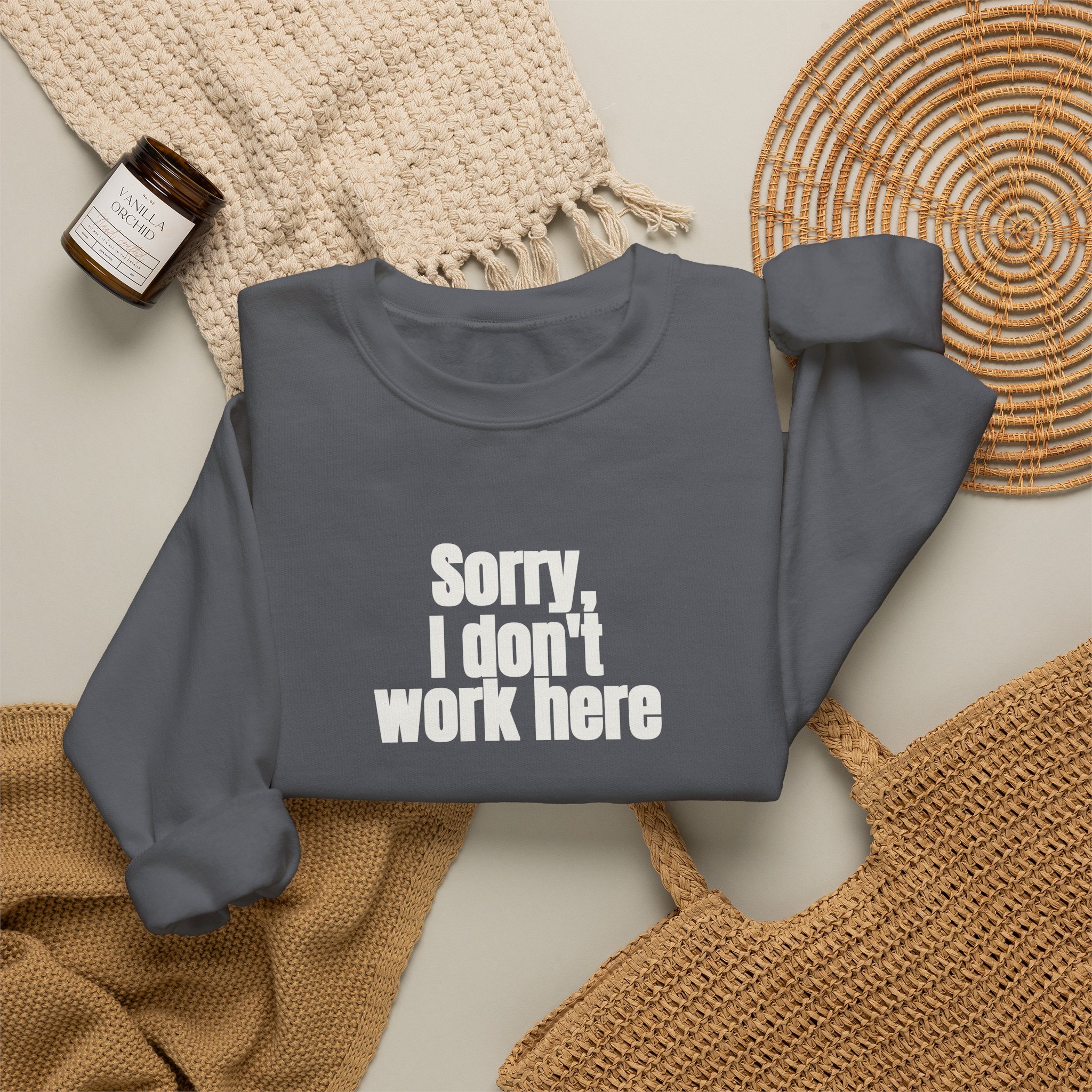 Sorry, I Don't Work Here Sweatshirt | Sarcastic Sweatshirt | Gift for Introverts - White Text - Sweatshirt - Image 16