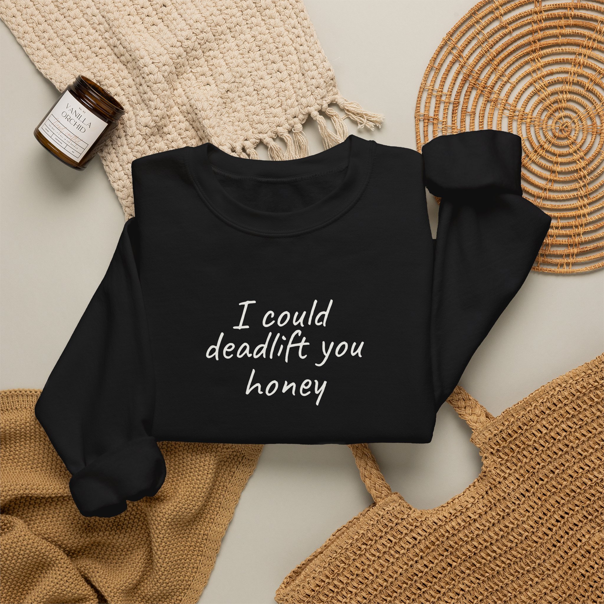 I Could Deadlift You Honey Sweatshirt | Funny Gym Sweatshirt | Gift for Gym Couple - White Text - Sweatshirt - Image 4