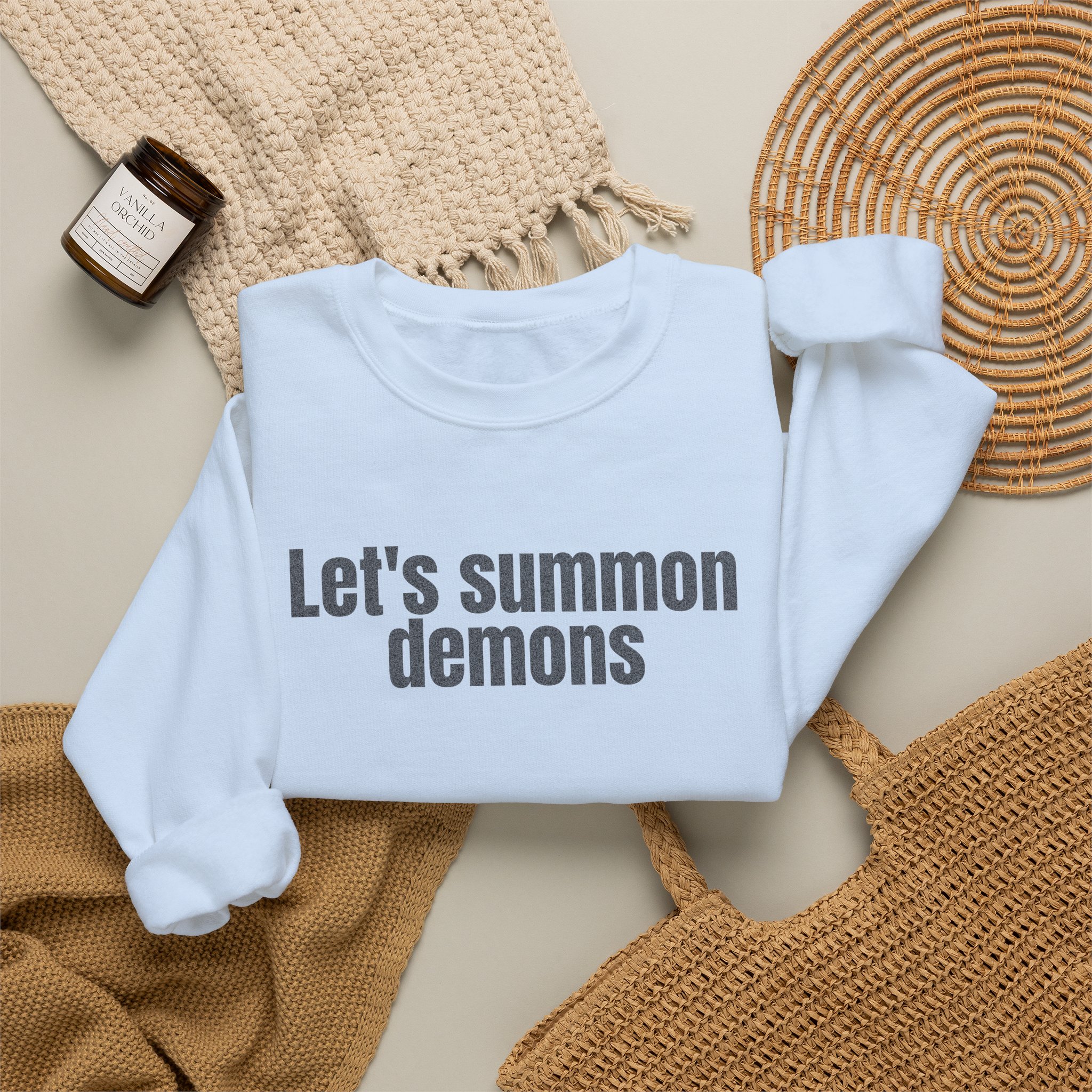 Let's Summon Demons Sweatshirt | Bold Sarcastic Sweatshirt | Gift for Goth Friends - Black Text - Sweatshirt - Image 12