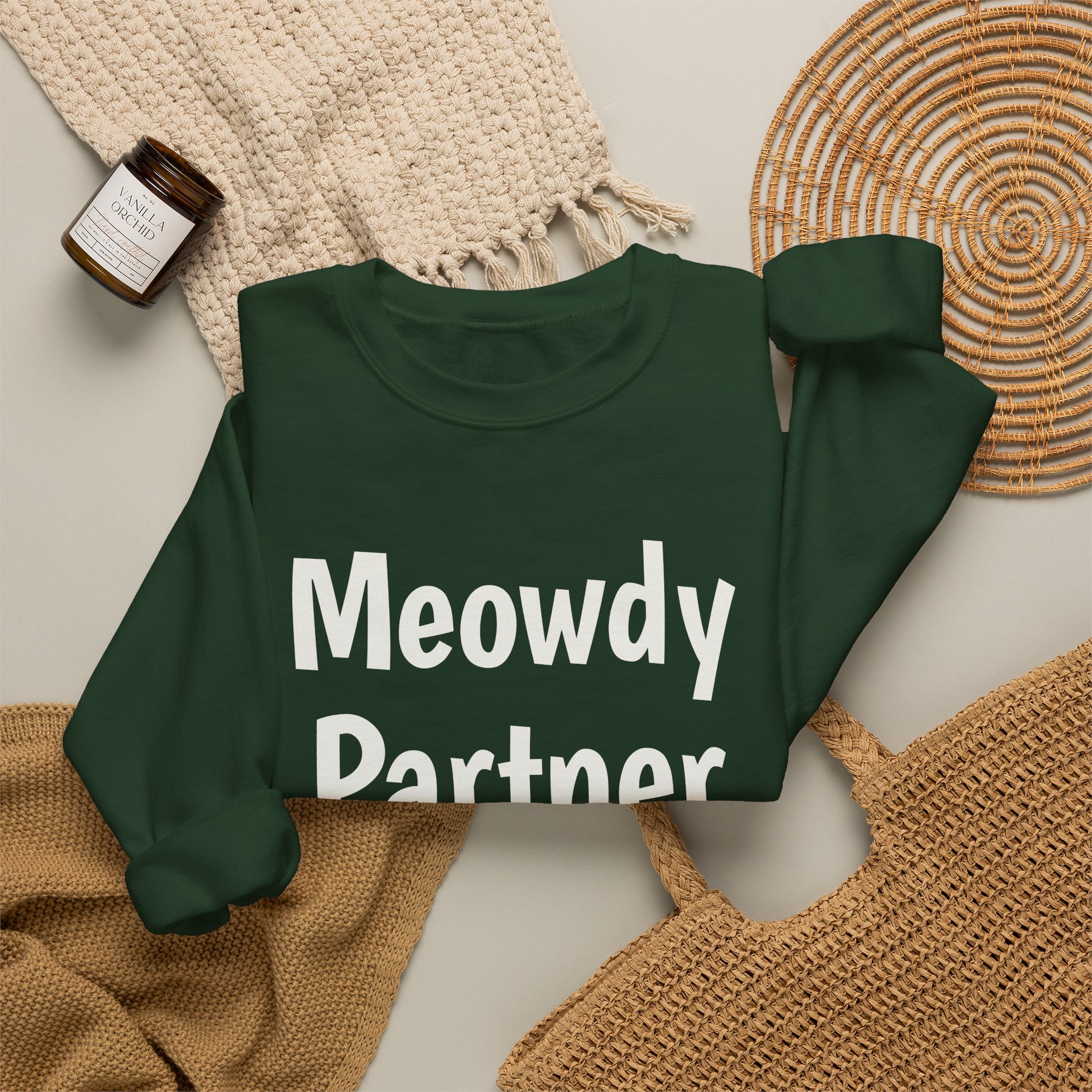 Meowdy Partner Sweatshirt | Funny Sarcastic Sweatshirt | Gift for Cat Lover - White Text - Sweatshirt - Image 12