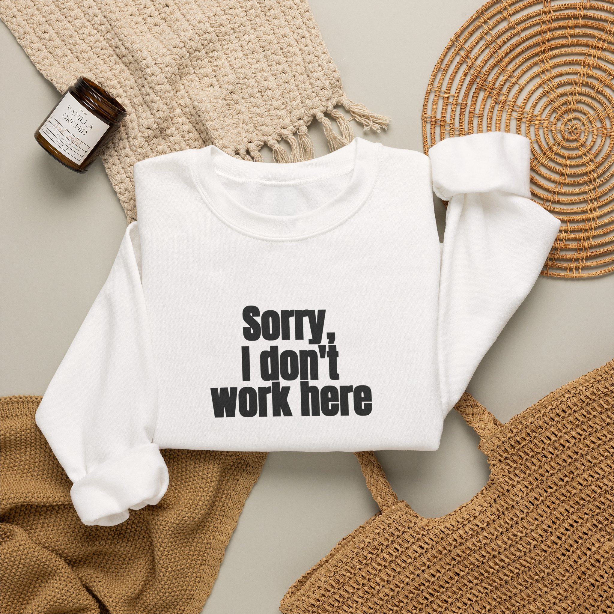 Sorry, I Don't Work Here Sweatshirt | Sarcastic Sweatshirt | Gift for Introverts - Black Text - Sweatshirt - Image 4