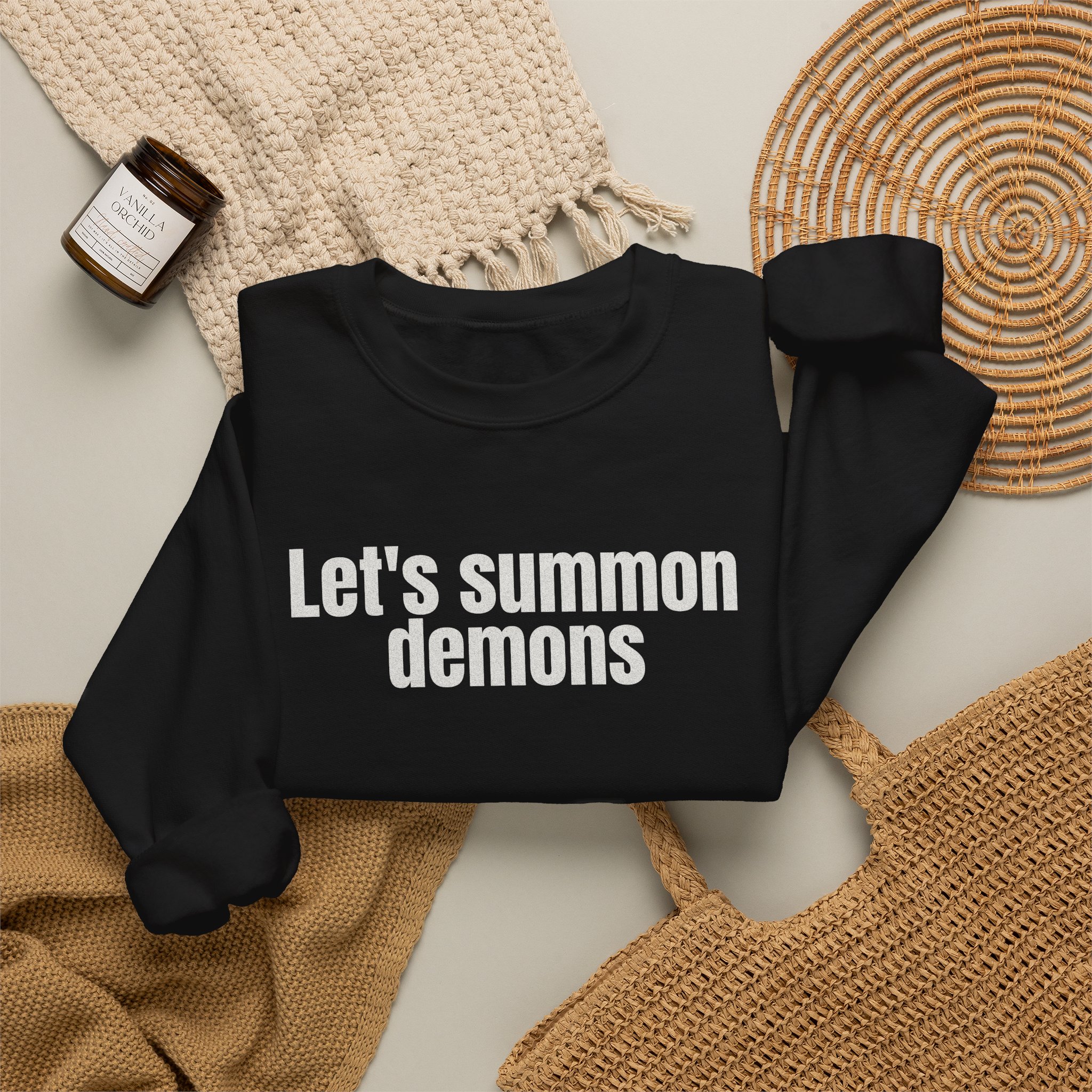 Let's Summon Demons Sweatshirt | Bold Sarcastic Sweatshirt | Gift for Goth Friends - White Text - Sweatshirt - Image 4