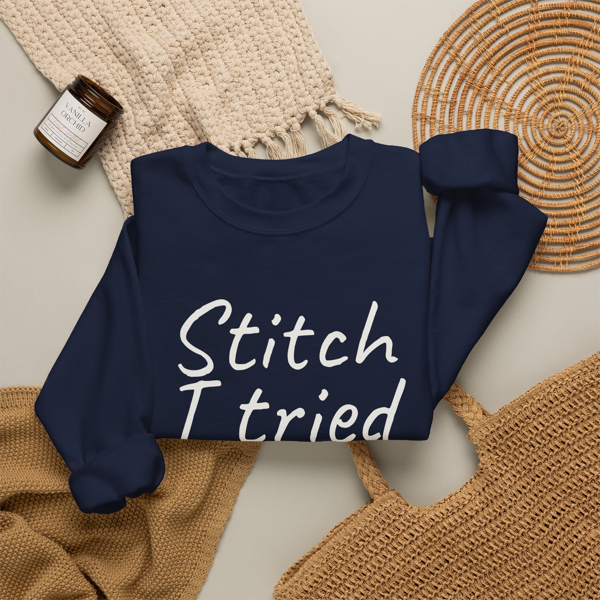Stitch I Tried Sweatshirt | Funny Sarcastic Sweatshirt | Gift for Crafter - White Text - Sweatshirt - Image 20