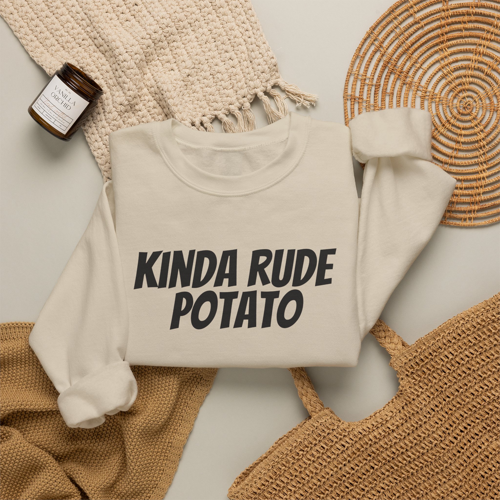 Kinda Rude Potato Sweatshirt | Funny Sarcastic Sweatshirt | Gift for Introverts - Black Text - Sweatshirt - Image 8