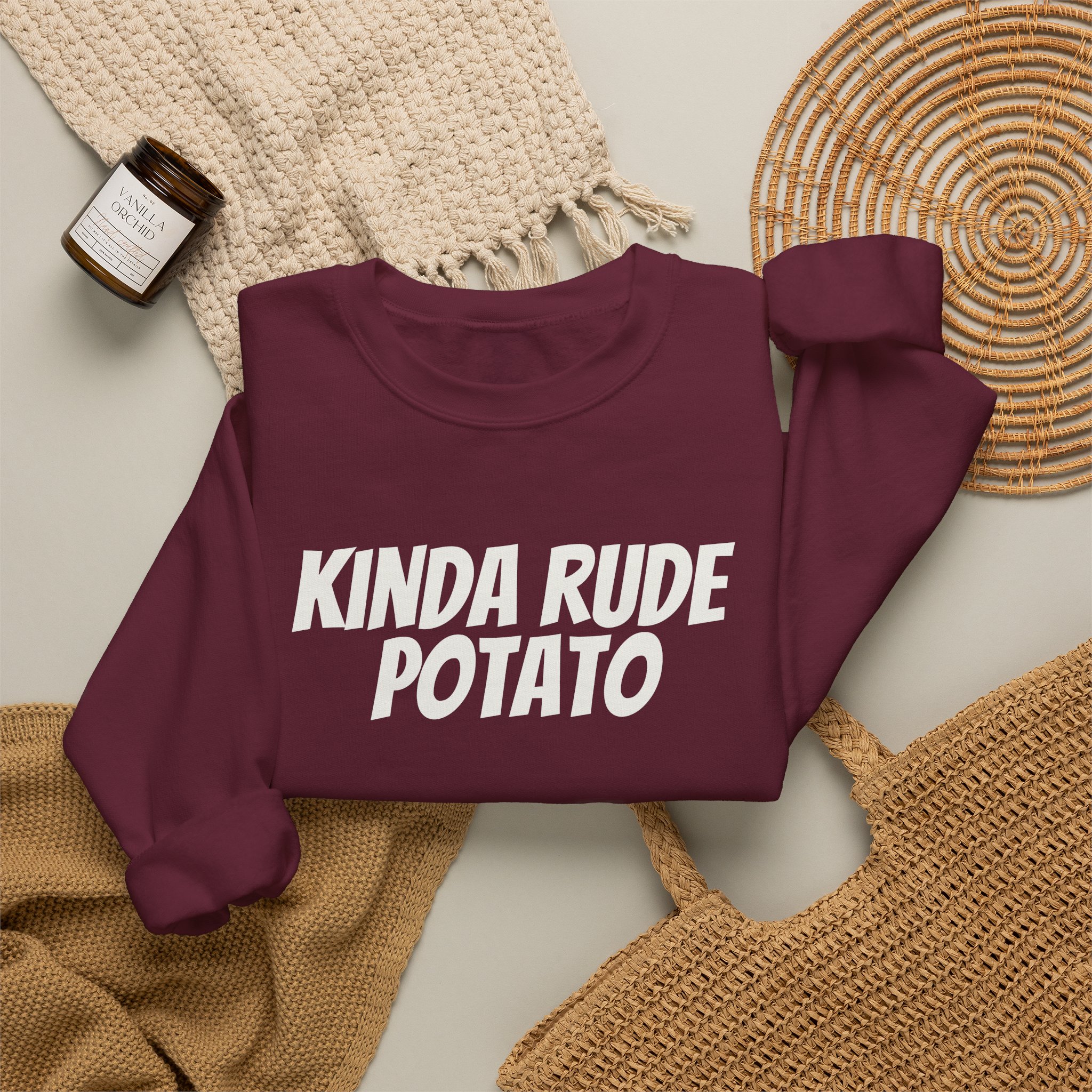 Kinda Rude Potato Sweatshirt | Funny Sarcastic Sweatshirt | Gift for Introverts - White Text - Sweatshirt - Image 8