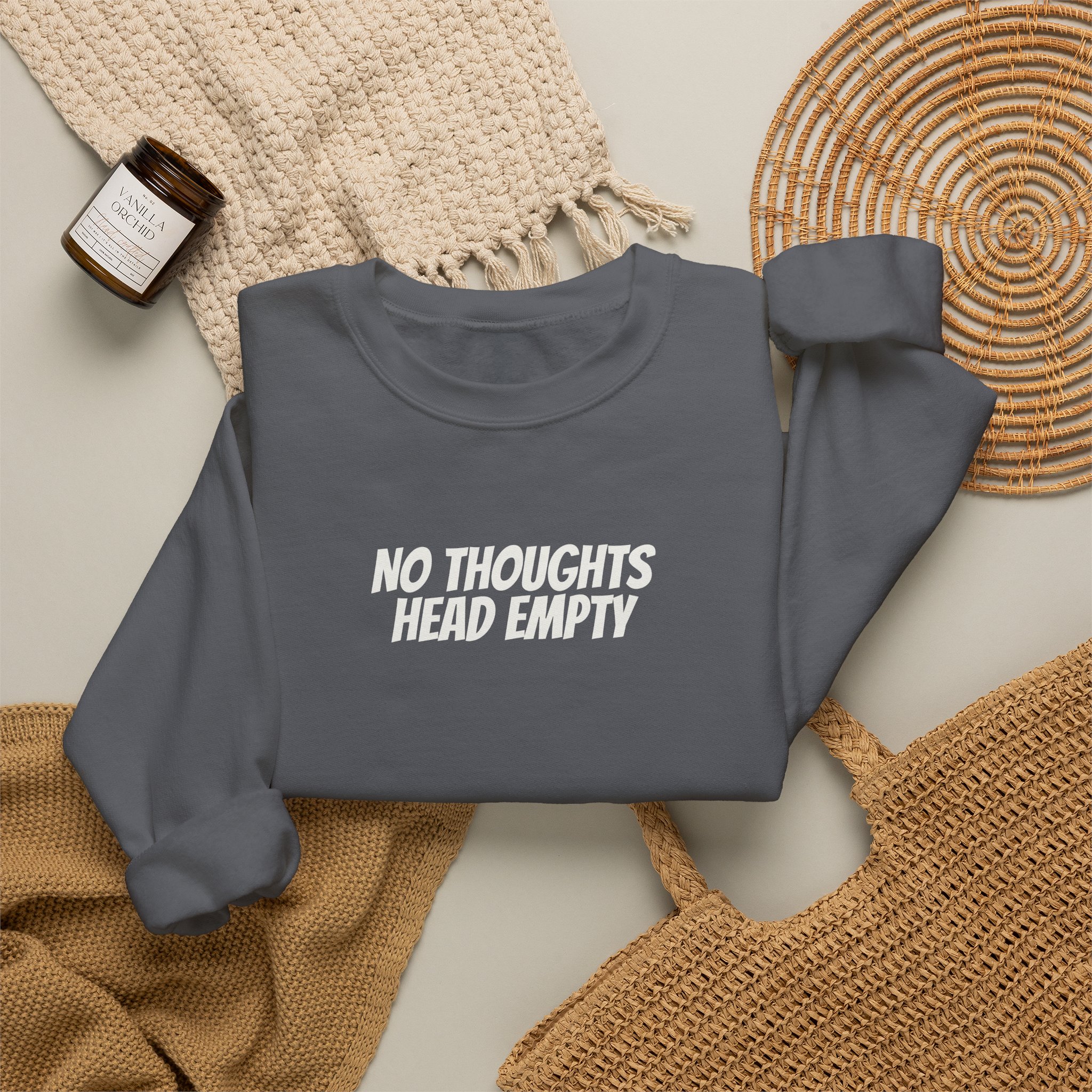 No Thoughts Head Empty Sweatshirt | Funny Sarcastic Sweatshirt | Gift for Gen Z - White Text - Sweatshirt - Image 16