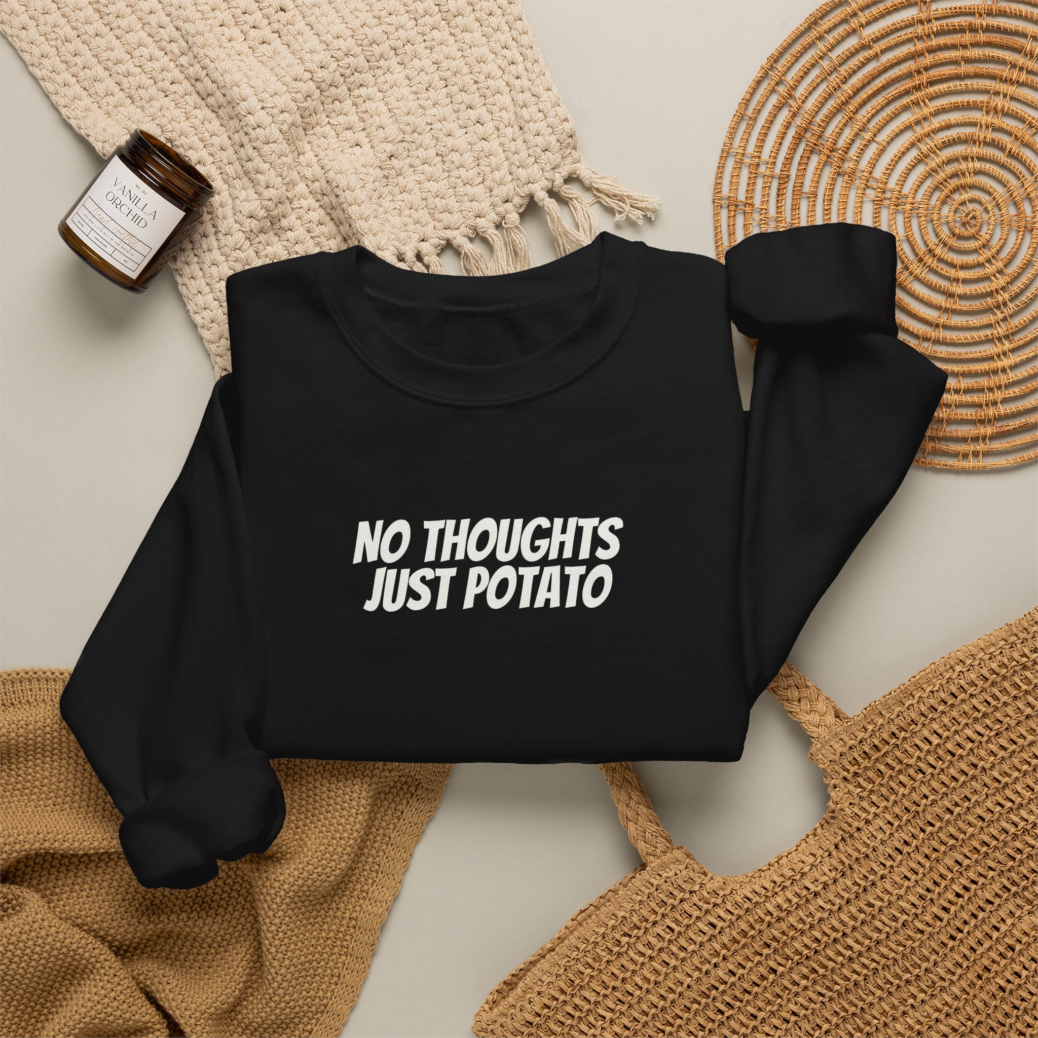 No Thoughts Just Potato Sweatshirt | Funny Sarcastic Sweatshirt | Gift for Gen Z - White Text - Sweatshirt - Image 4