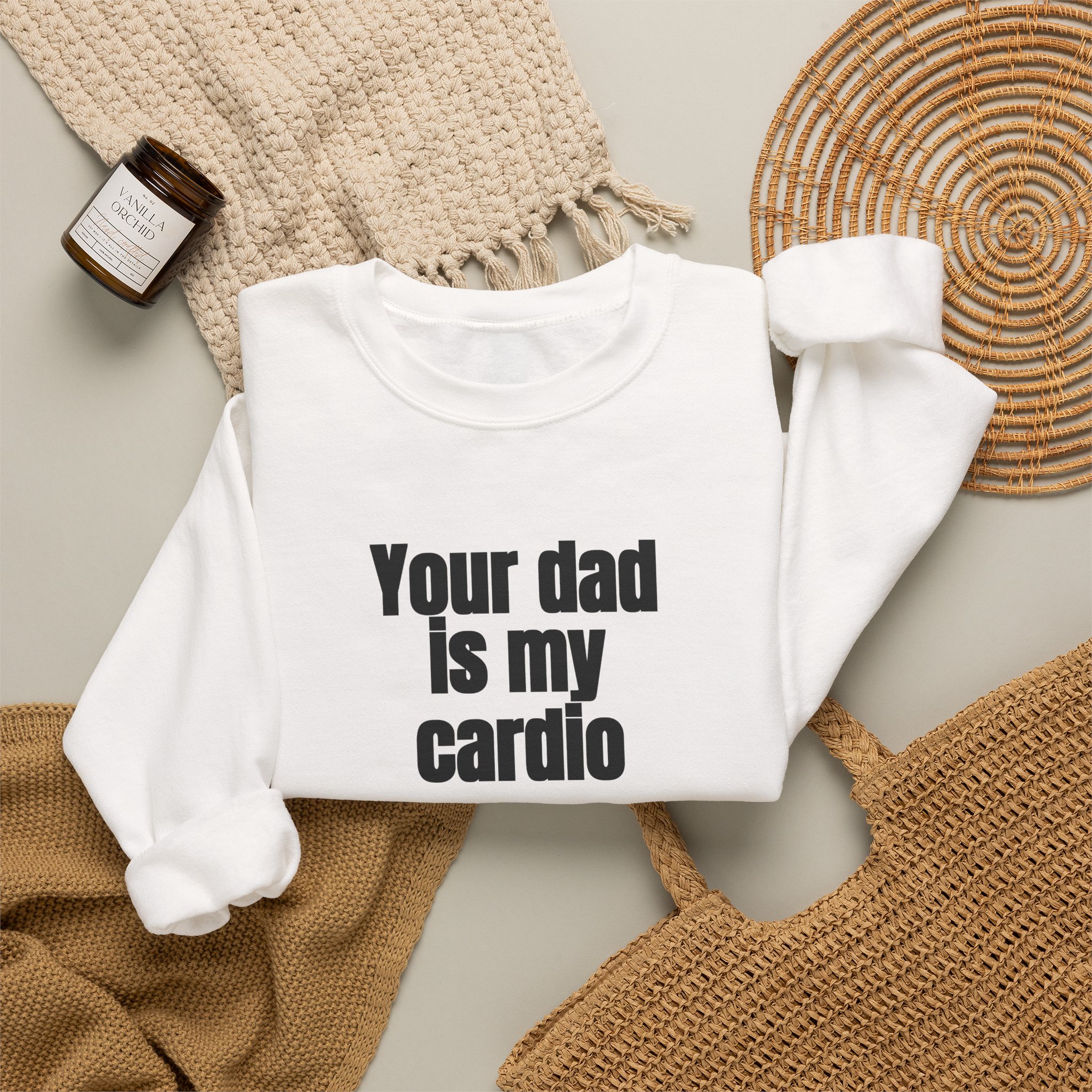Your Dad Is My Cardio Sweatshirt | Funny Sarcastic Sweatshirt | Gift for Gym Bros - Black Text - Sweatshirt - Image 4