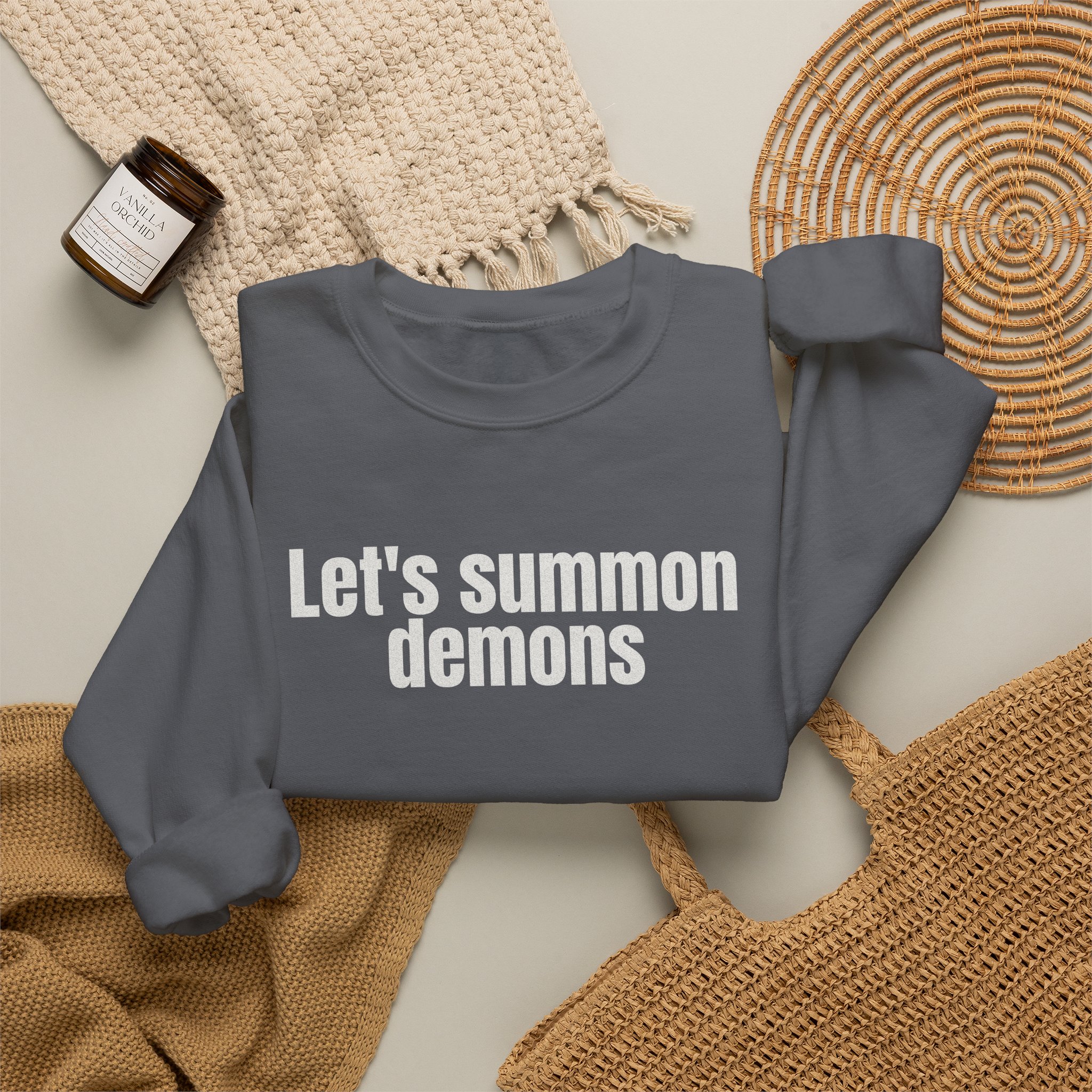 Let's Summon Demons Sweatshirt | Bold Sarcastic Sweatshirt | Gift for Goth Friends - White Text - Sweatshirt - Image 16