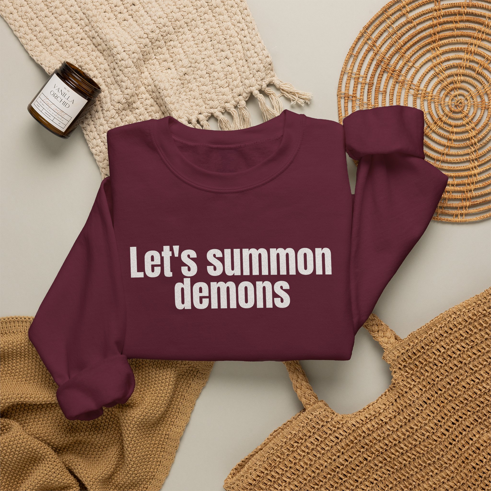 Let's Summon Demons Sweatshirt | Bold Sarcastic Sweatshirt | Gift for Goth Friends - White Text - Sweatshirt - Image 8