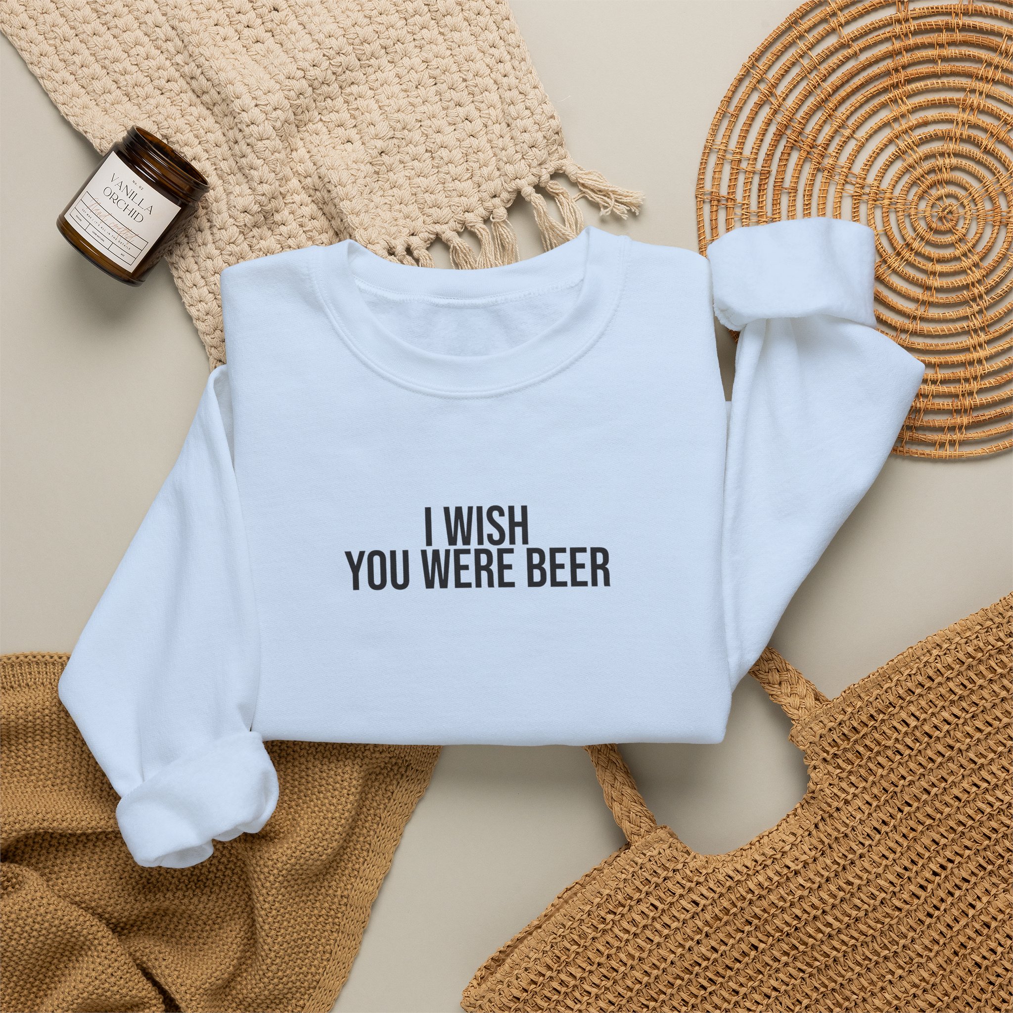 I Wish You Were Beer Sweatshirt | Funny Sarcastic Sweatshirt | Gift for Beer Lover - Black Text - Sweatshirt - Image 12