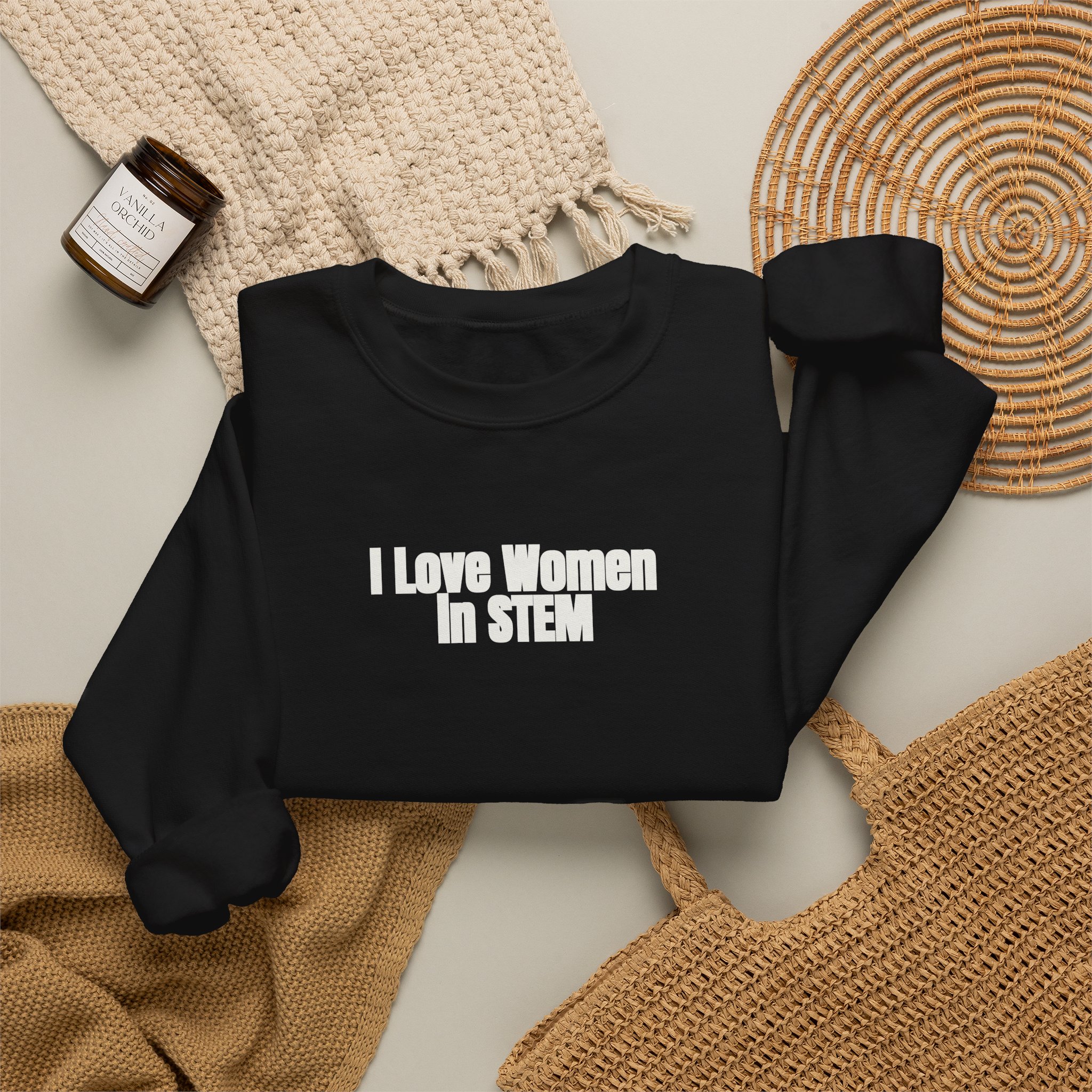 I Love Women in STEM Sweatshirt | Bold Sweatshirt | Gift for Science Student - White Text - Sweatshirt - Image 4