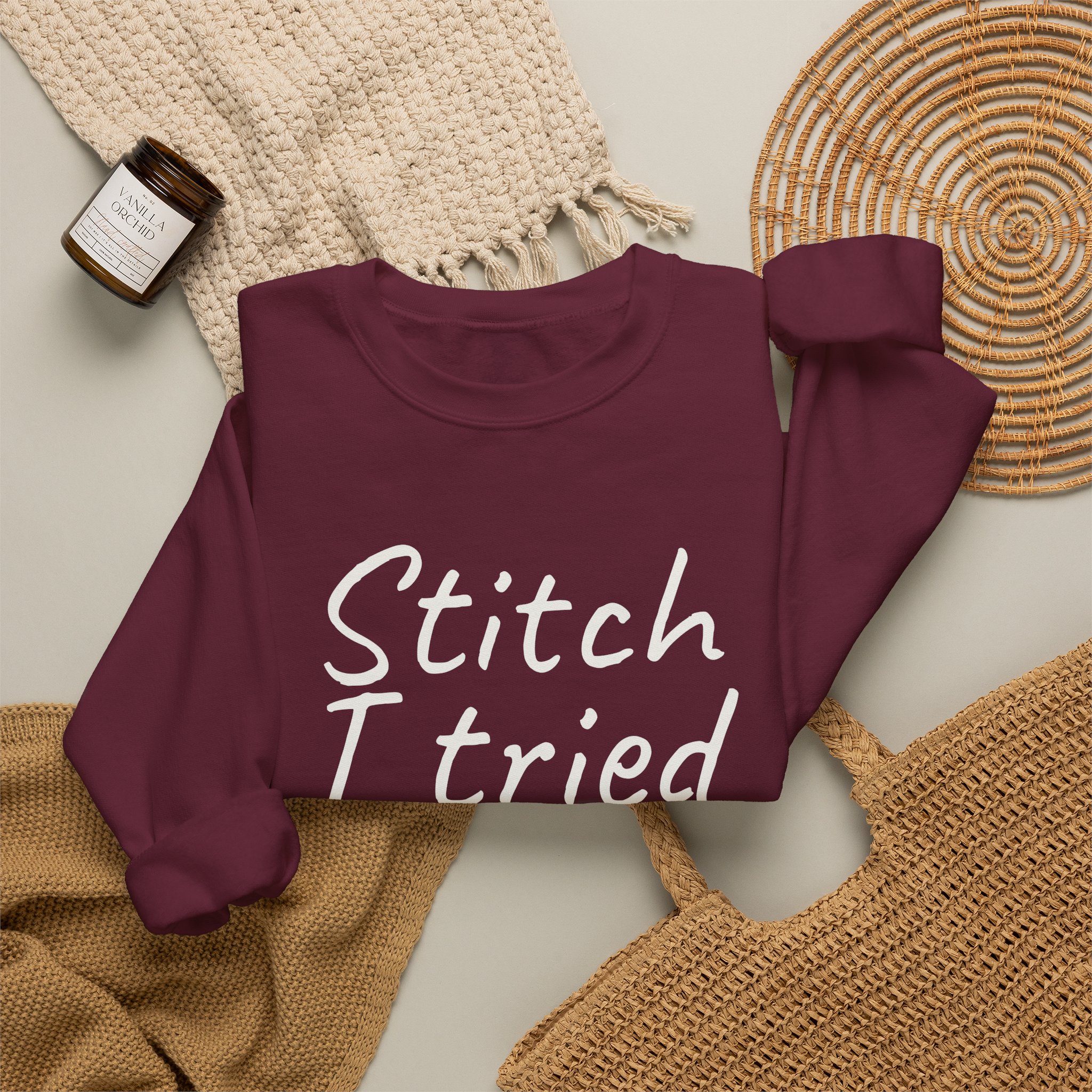 Stitch I Tried Sweatshirt | Funny Sarcastic Sweatshirt | Gift for Crafter - White Text - Sweatshirt - Image 8