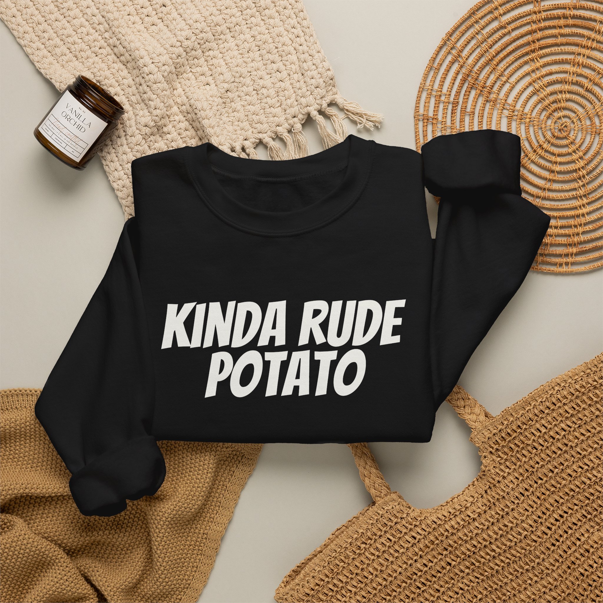 Kinda Rude Potato Sweatshirt | Funny Sarcastic Sweatshirt | Gift for Introverts - White Text - Sweatshirt - Image 4