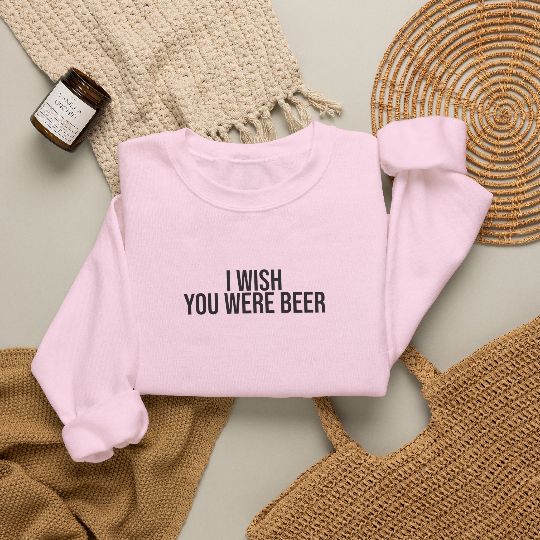 I Wish You Were Beer Sweatshirt | Funny Sarcastic Sweatshirt | Gift for Beer Lover - Black Text - Sweatshirt - Image 16
