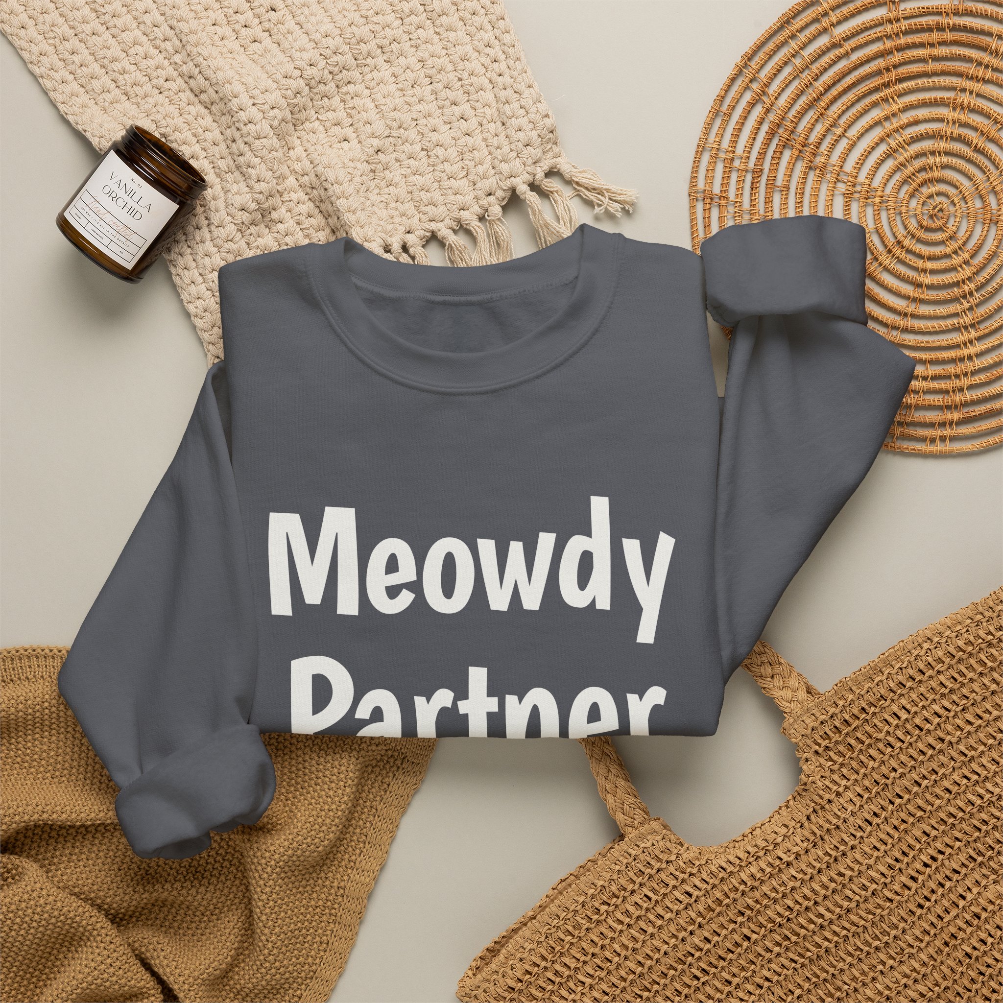 Meowdy Partner Sweatshirt | Funny Sarcastic Sweatshirt | Gift for Cat Lover - White Text - Sweatshirt - Image 16
