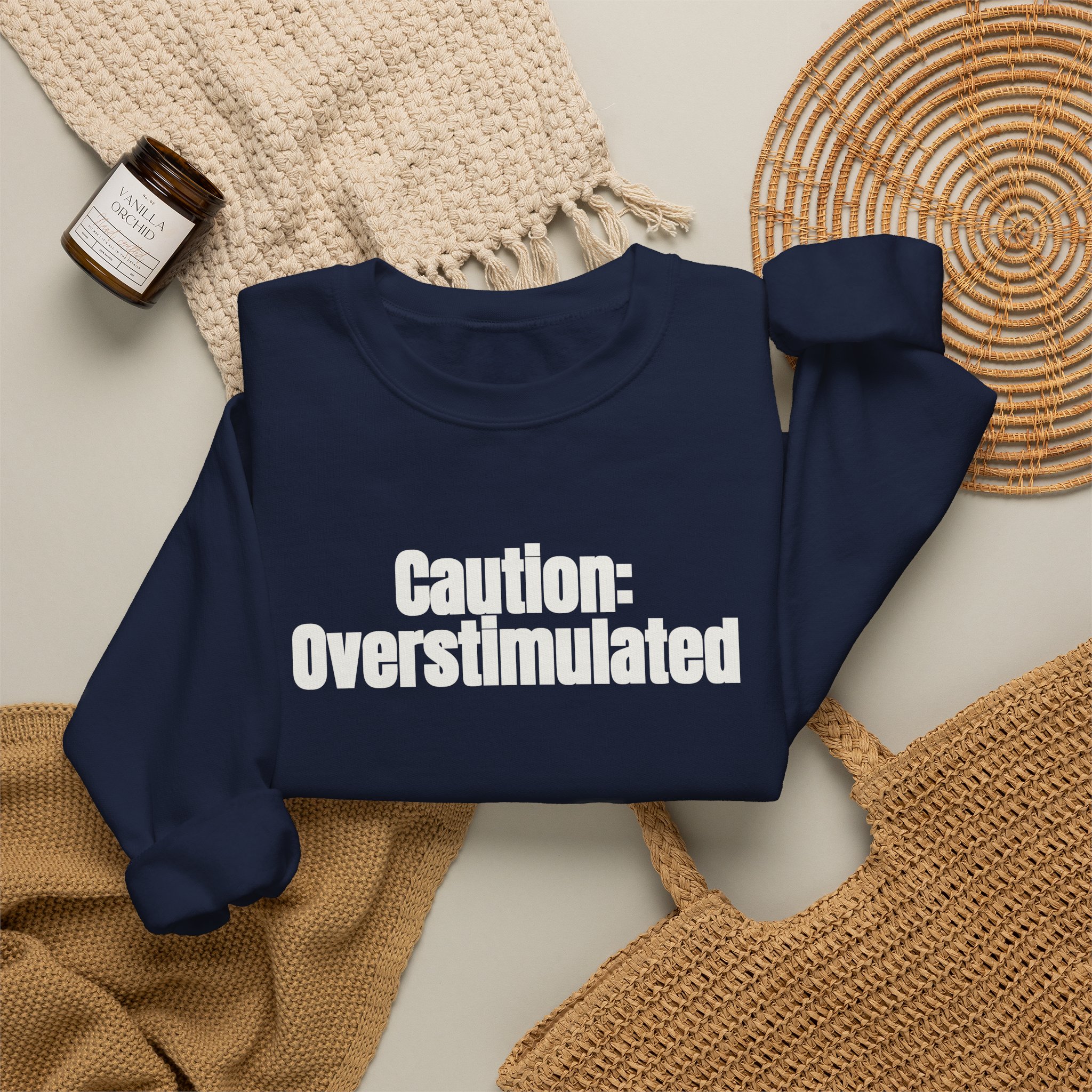 Caution: Overstimulated Sweatshirt | Funny Sarcastic Sweatshirt | Gift for Introvert - White Text - Sweatshirt - Image 20