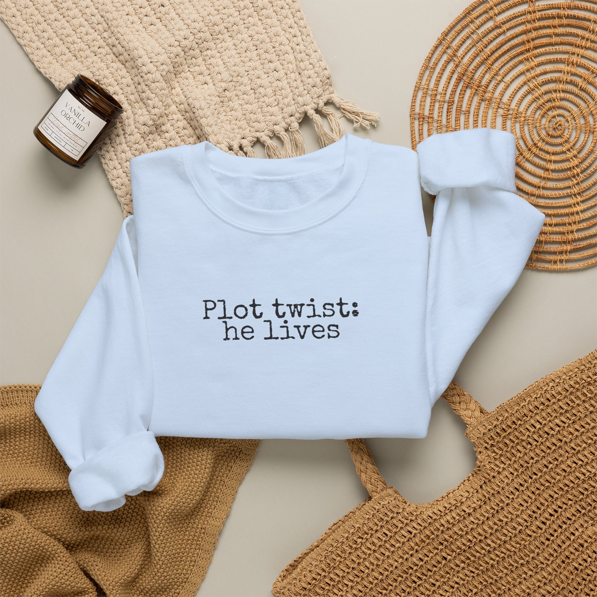 Plot Twist: He Lives Sweatshirt | Funny Bookish Sweatshirt | Gift for Readers - Black Text - Sweatshirt - Image 12