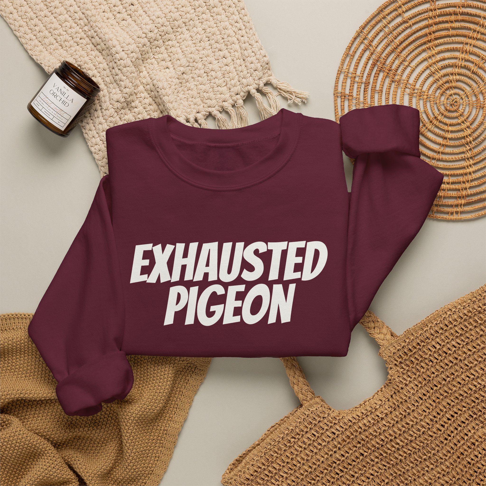 Exhausted Pigeon Sweatshirt (White Print) - Image 8