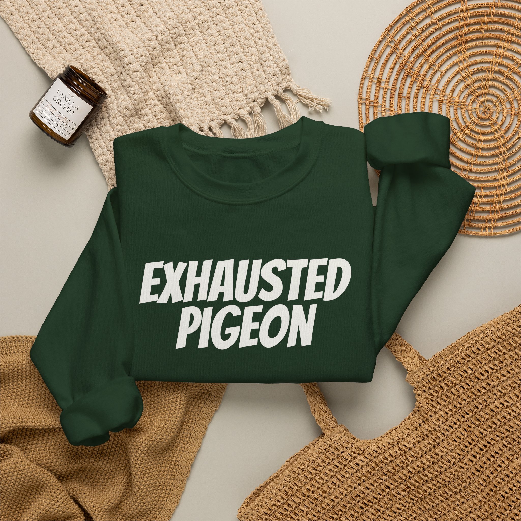 Exhausted Pigeon Sweatshirt (White Print) - Image 12