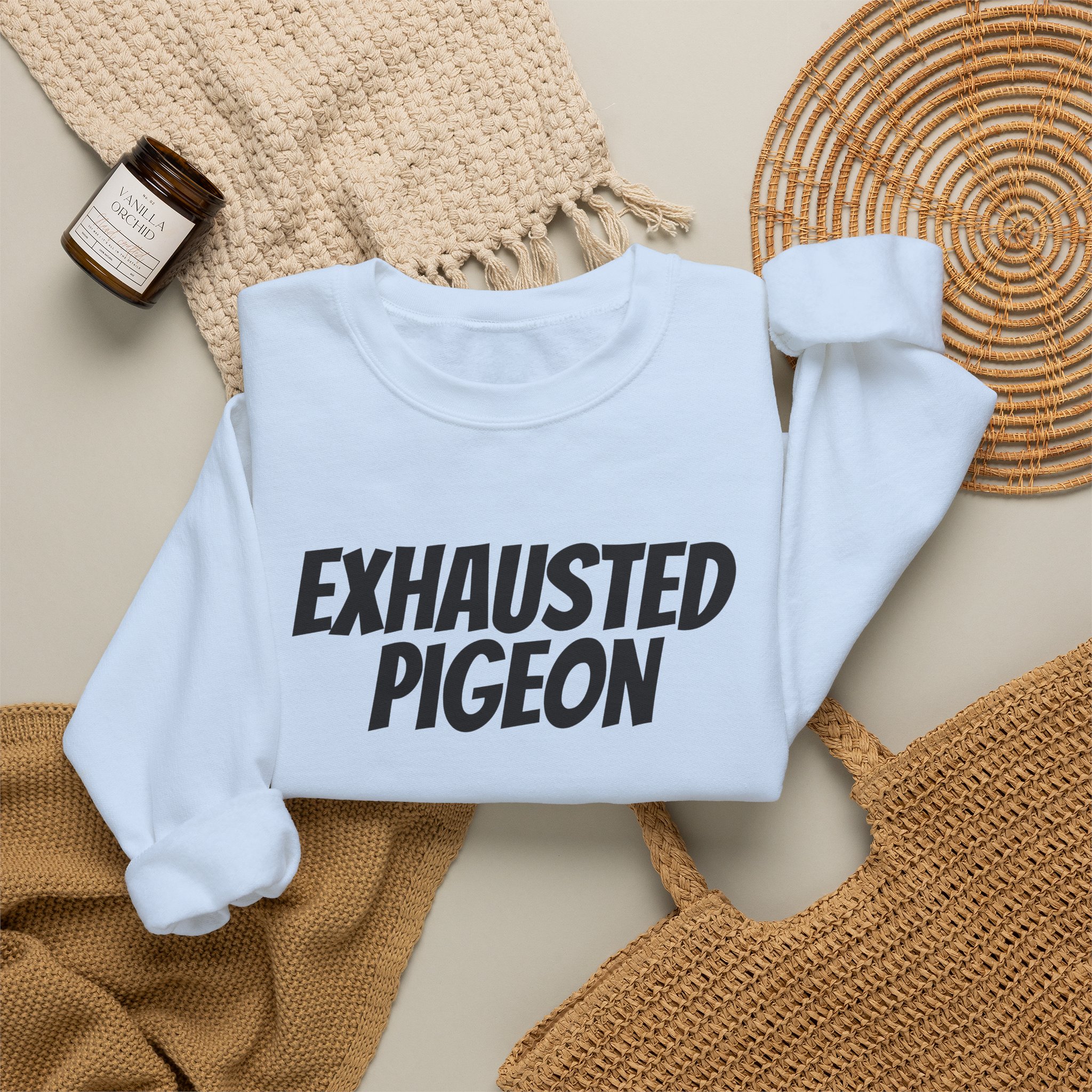 Exhausted Pigeon Sweatshirt (Black Print) – Image 12
