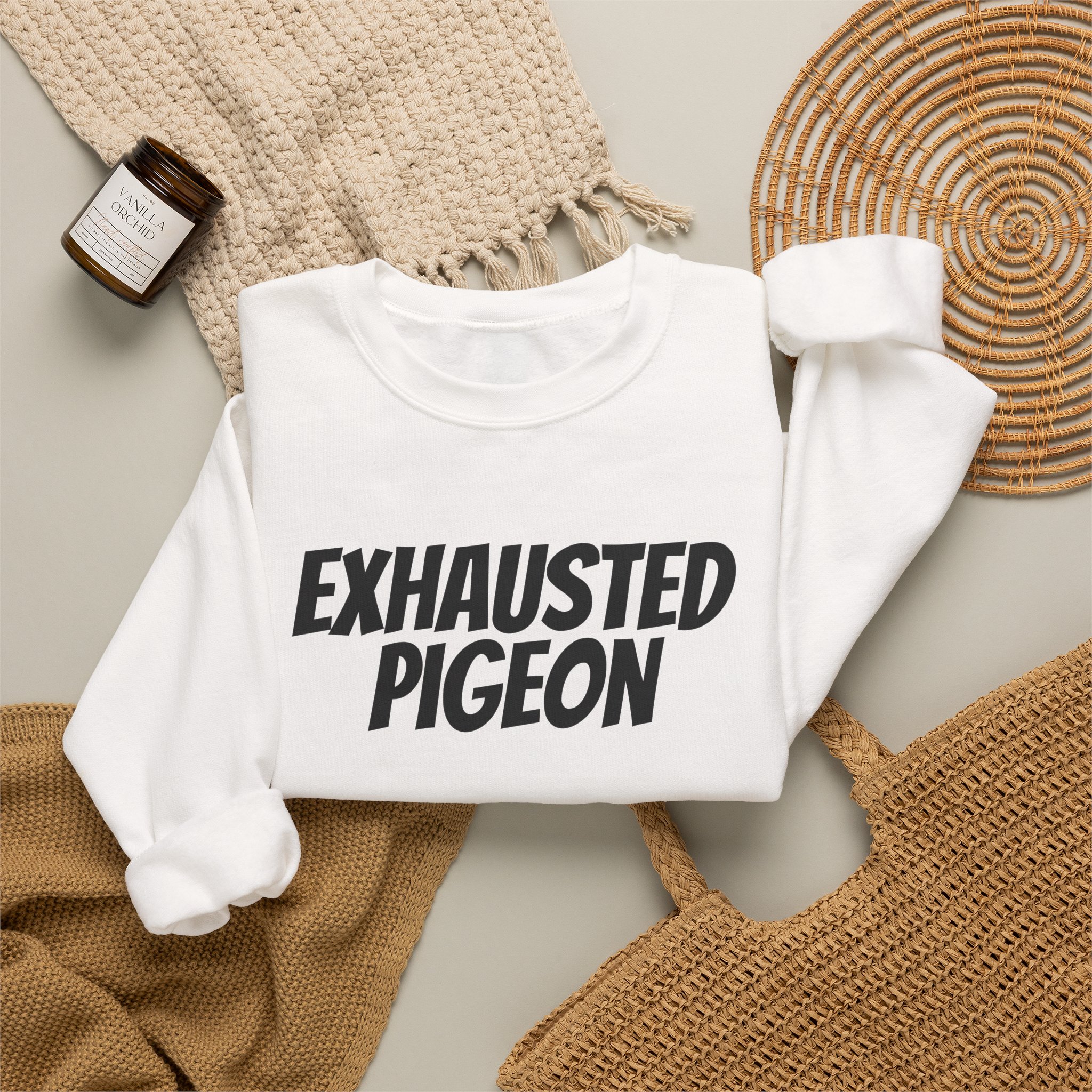 Exhausted Pigeon Sweatshirt (Black Print) – Image 4