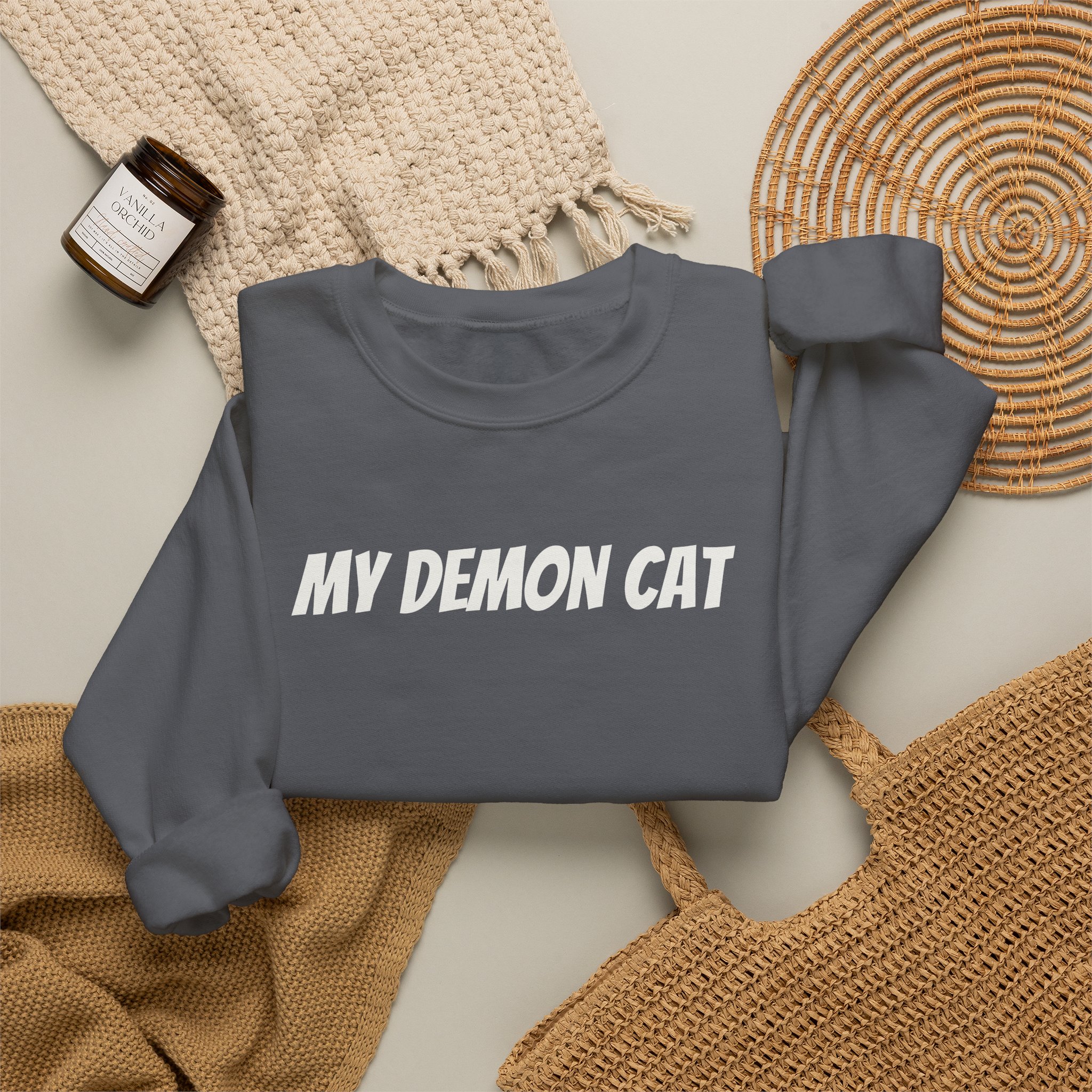 My Demon Cat Sweatshirt | Funny Sarcastic Sweatshirt | Gift for Pet Owner - White Text - Sweatshirt - Image 16
