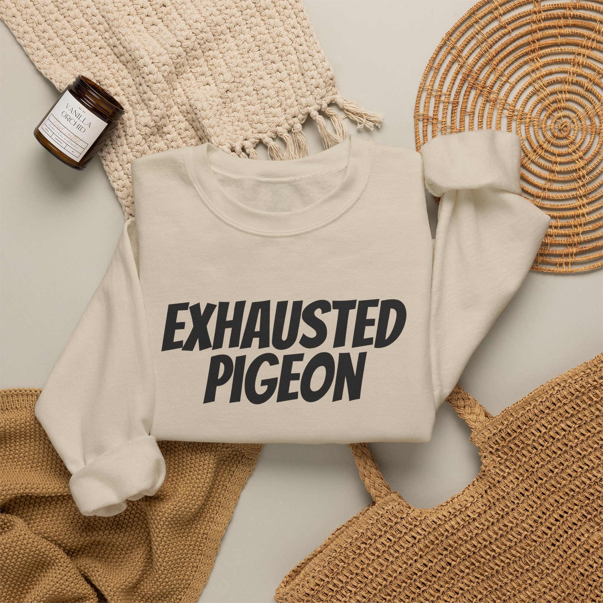 Exhausted Pigeon Sweatshirt (Black Print) – Image 8
