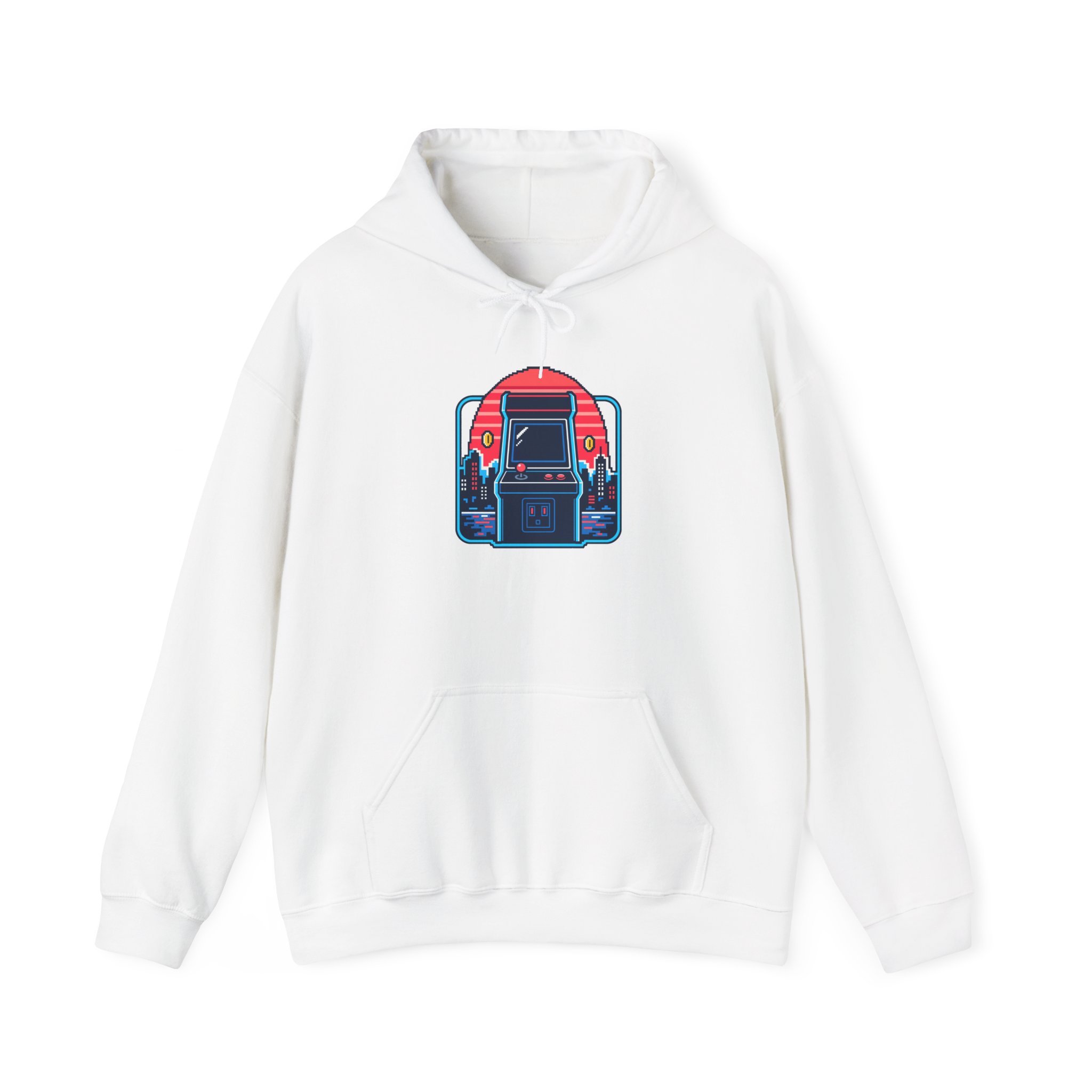 Neon Arcade Night Hoodie — Weiß