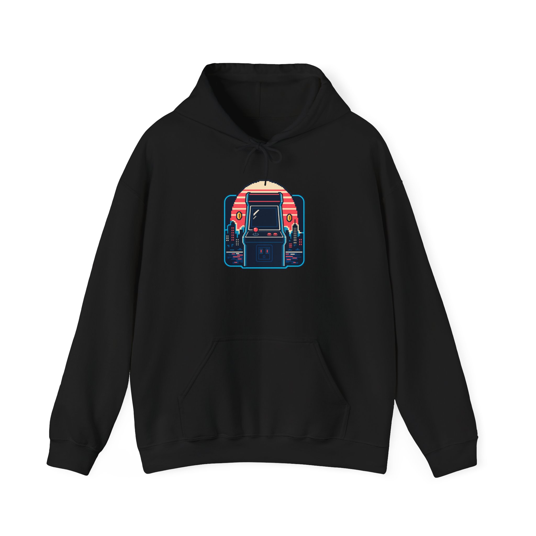 Neon Arcade Night Hoodie — Schwarz