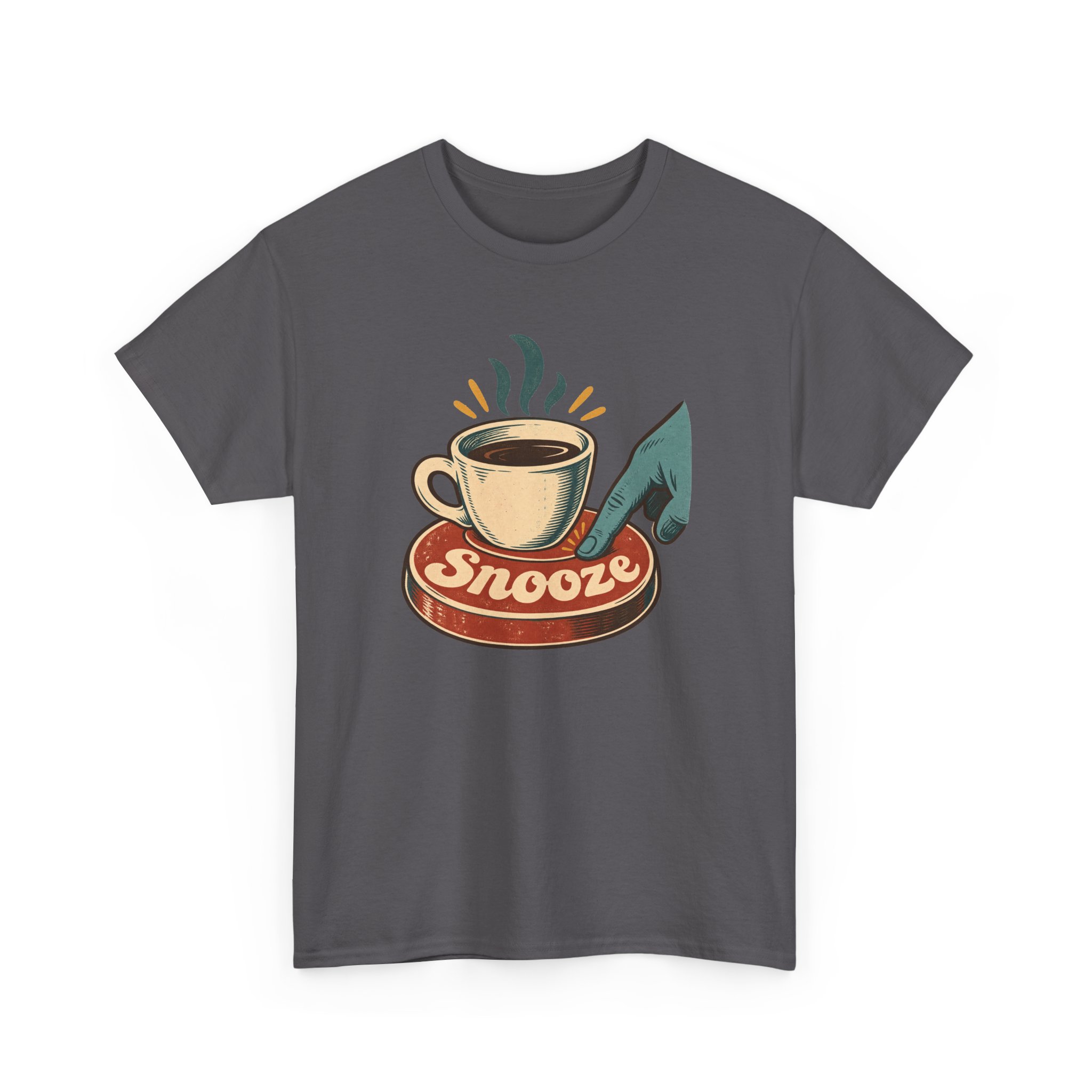 Snooze Button Espresso T-Shirt — Black – Image 2